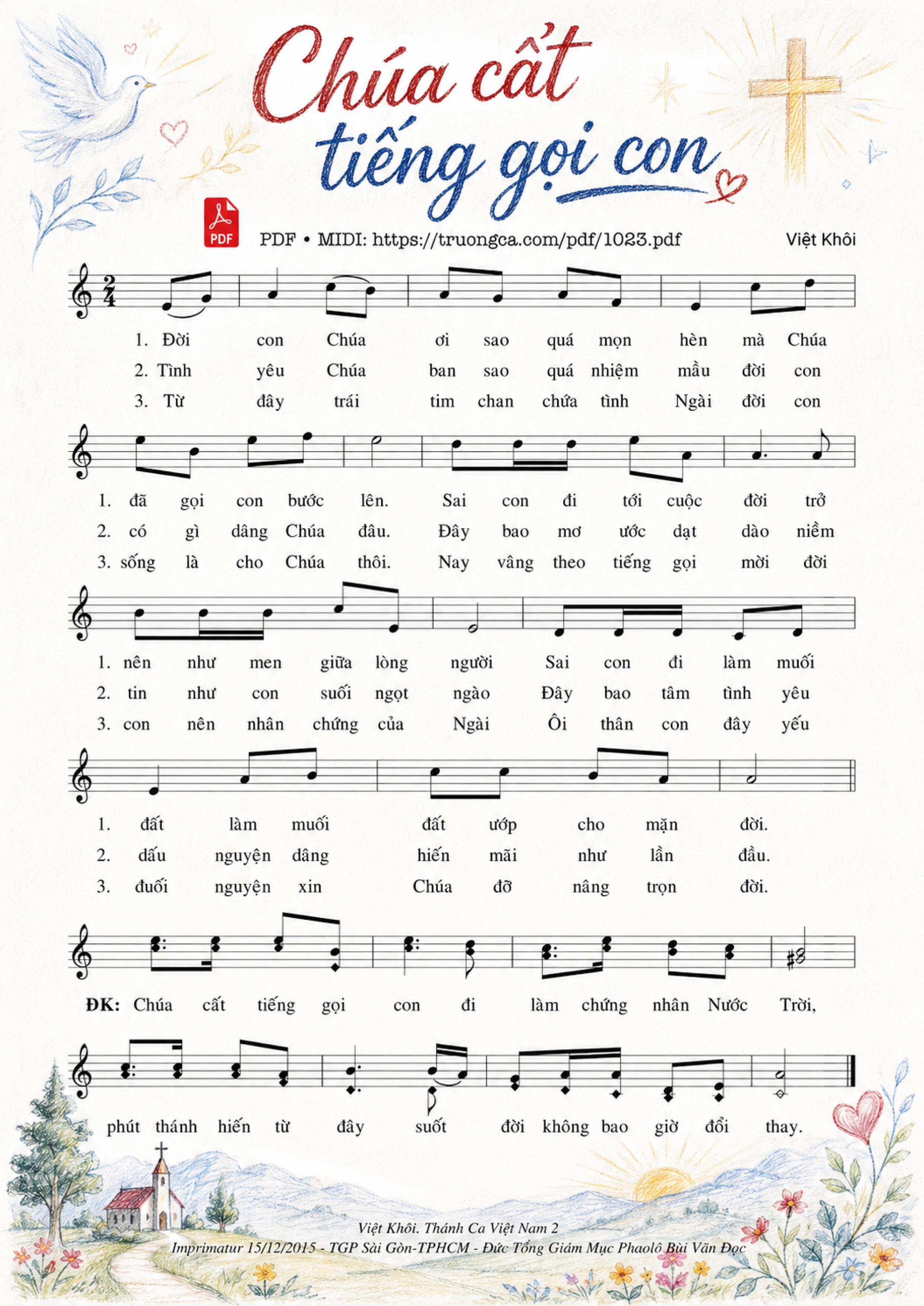 Page 1 of Sheet music PDF Chúa cất tiếng gọi con - Việt Khôi, Sheet có vẽ minh họa