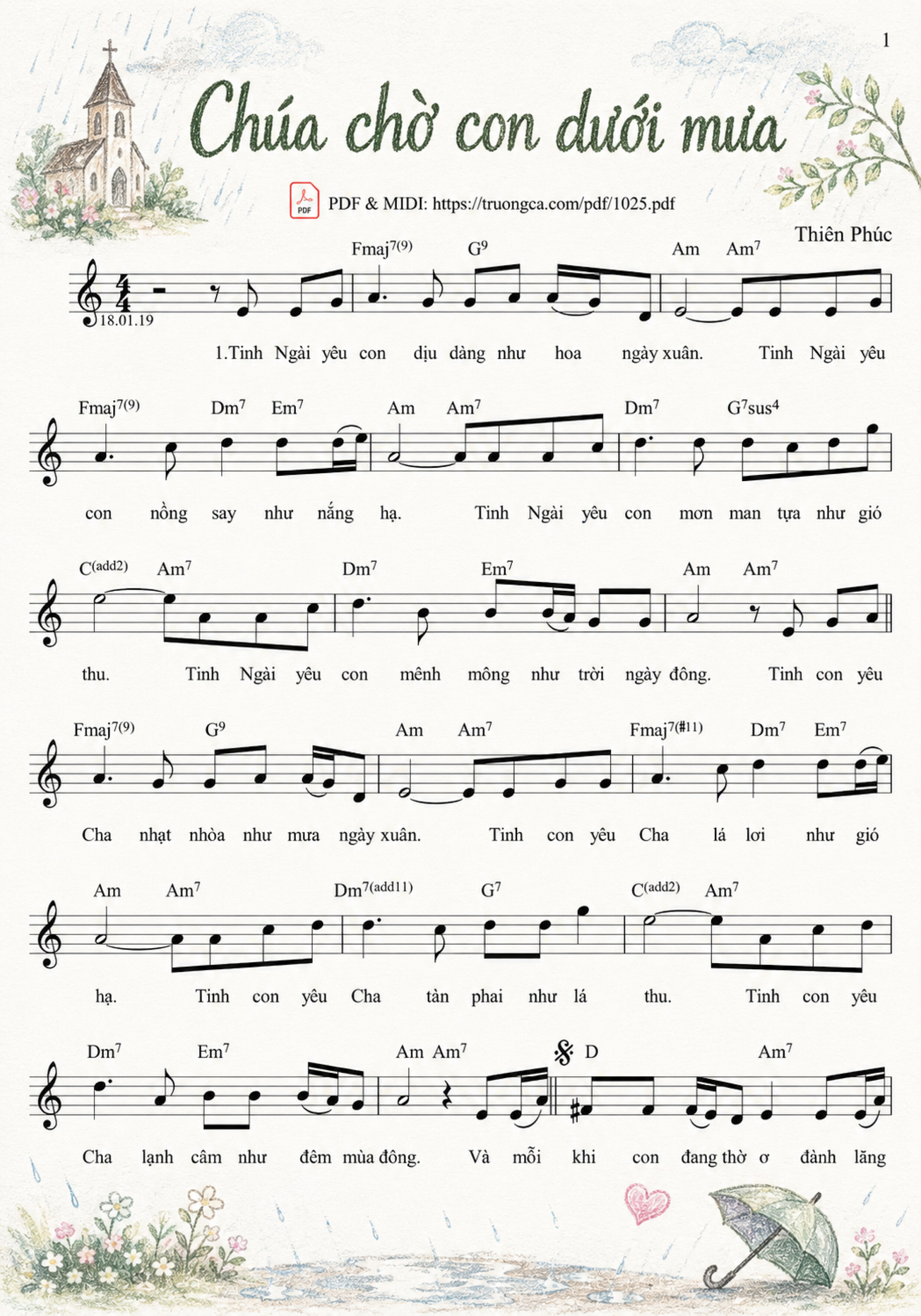 Page 2 of Sheet music PDF Chúa chờ con dưới mưa - Thiên Phúc, Sheet có vẽ minh họa