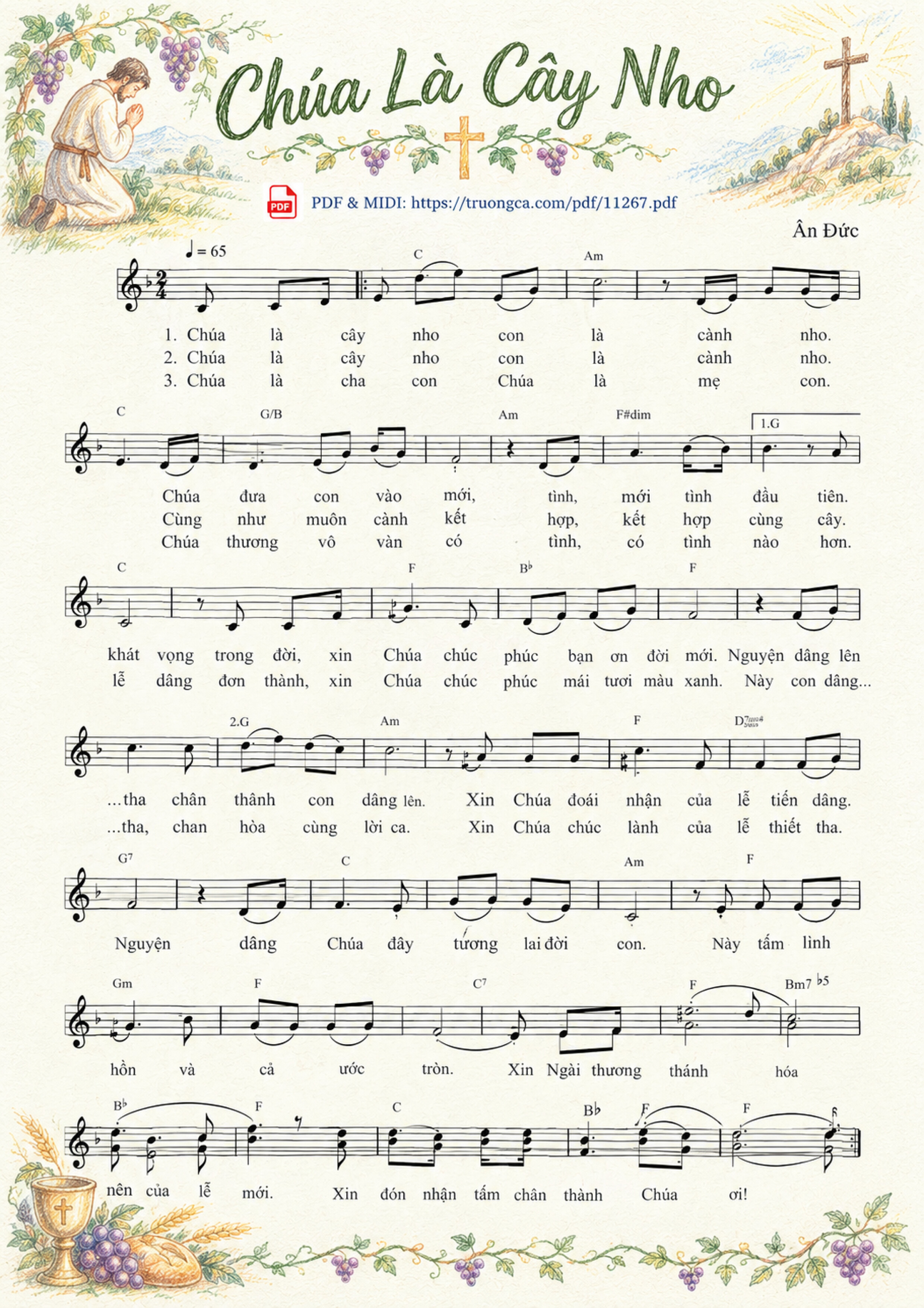 Page 2 of Sheet music PDF Chúa Là Cây Nho - Ân Đức, Sheet có vẽ minh họa