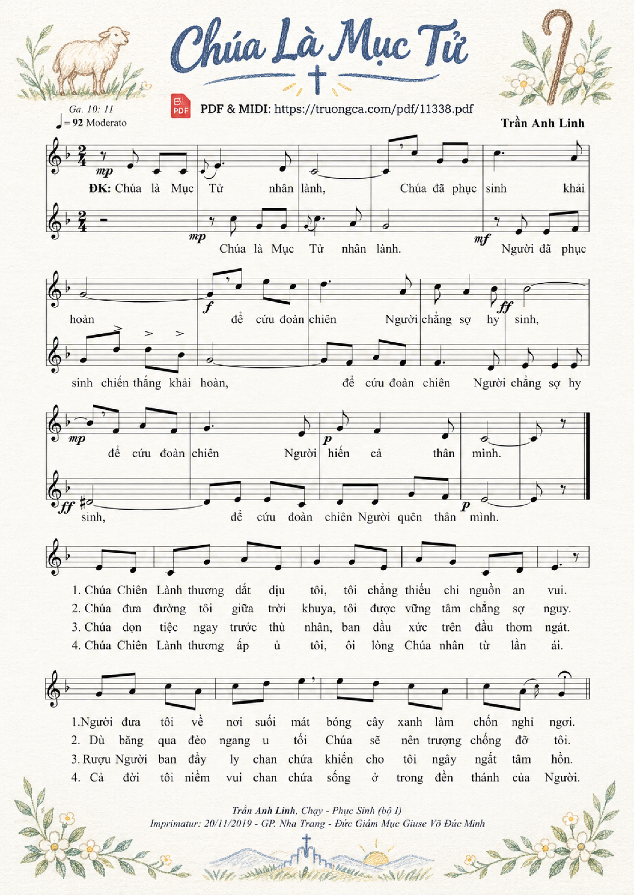 Page 1 of Sheet music PDF Chúa Là Mục Tử - Trần Anh Linh, Sheet có vẽ minh họa
