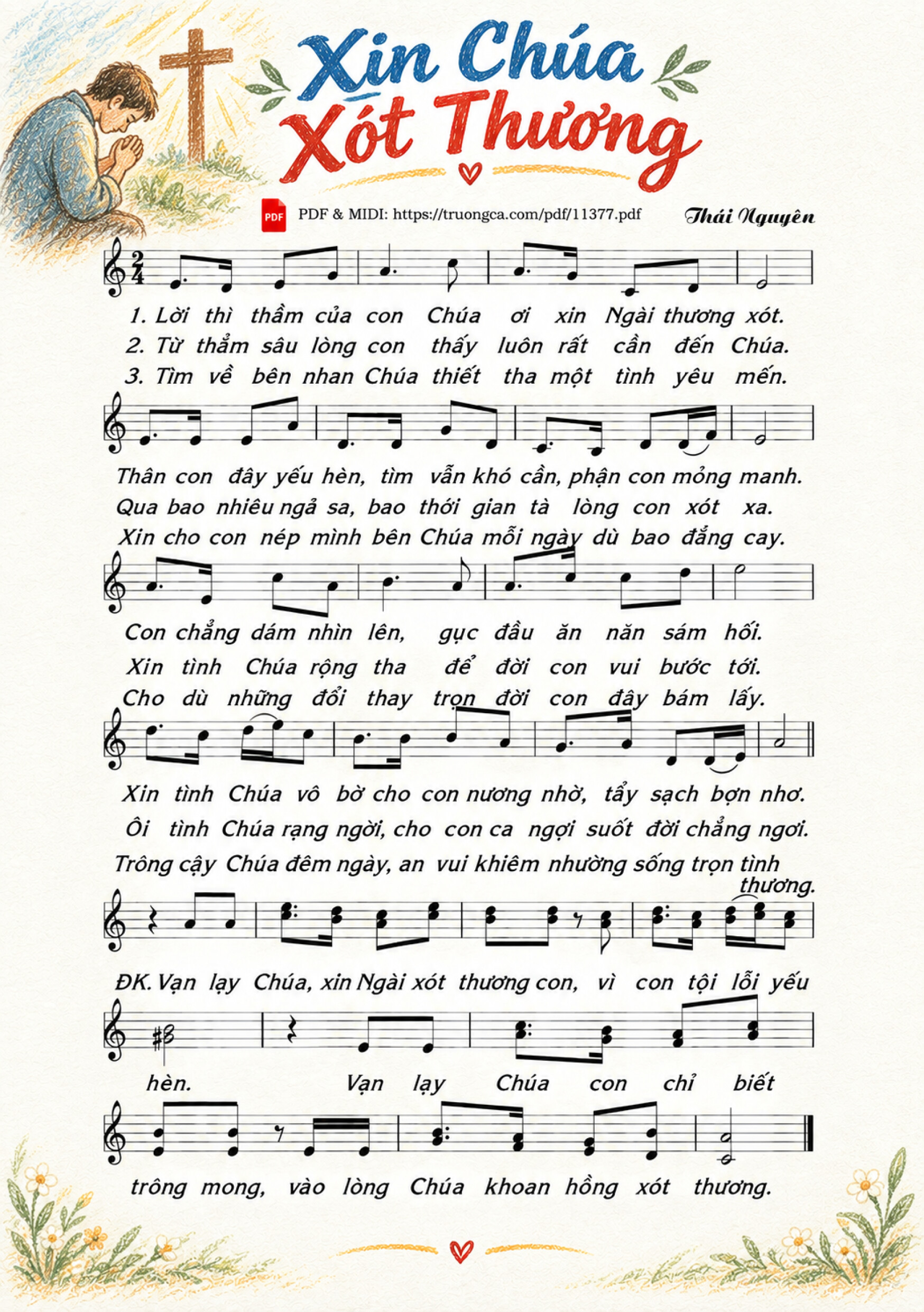 Page 1 of Sheet music PDF Xin Chúa Xót Thương - Thái Nguyên, Sheet có vẽ minh họa