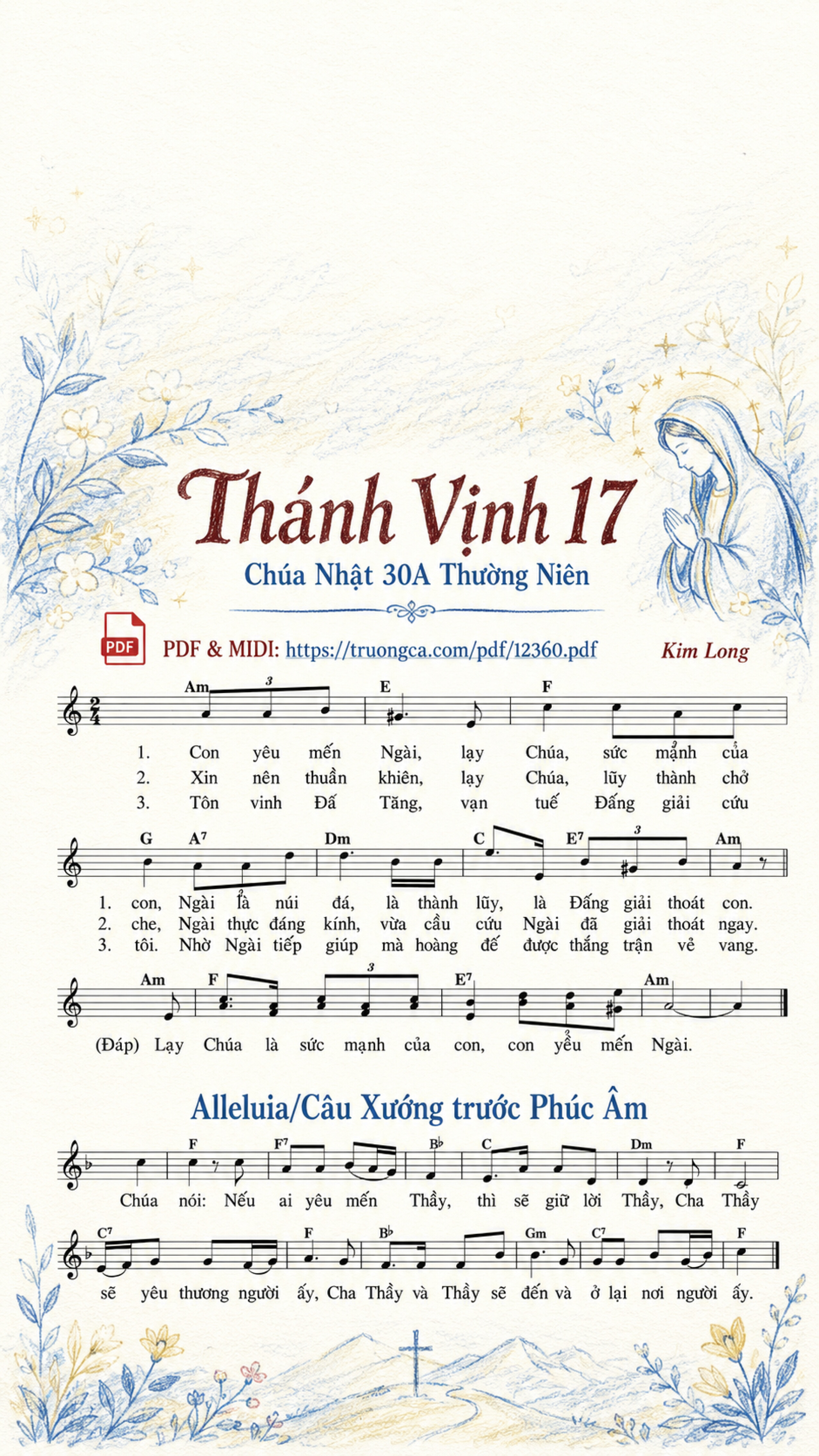 Page 1 of Sheet music PDF Thánh Vịnh 17, Chúa Nhật 30A Thường Niên - Kim Long, Sheet có vẽ minh họa