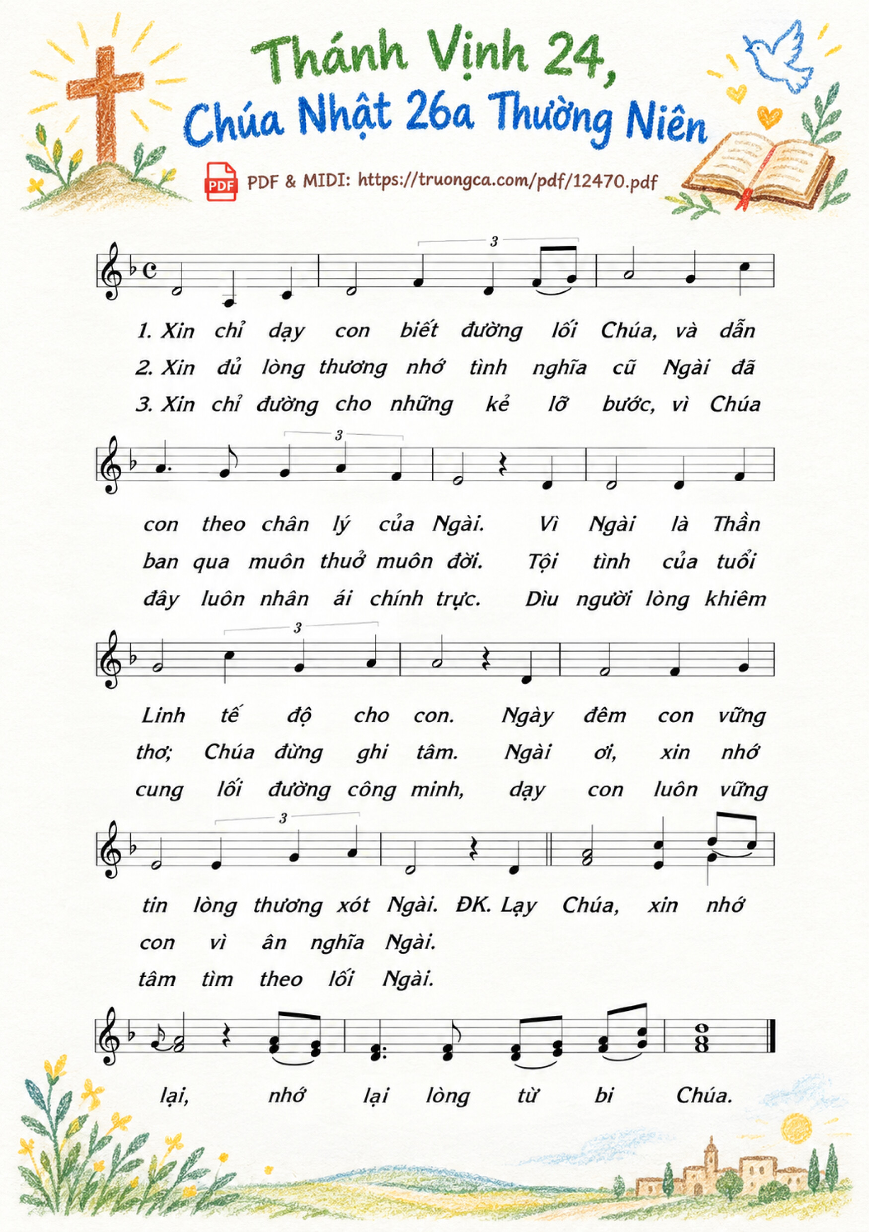 Page 1 of Sheet music PDF Thánh Vịnh 24, Chúa Nhật 26A Thường Niên - Thái Nguyên, Sheet có vẽ minh họa