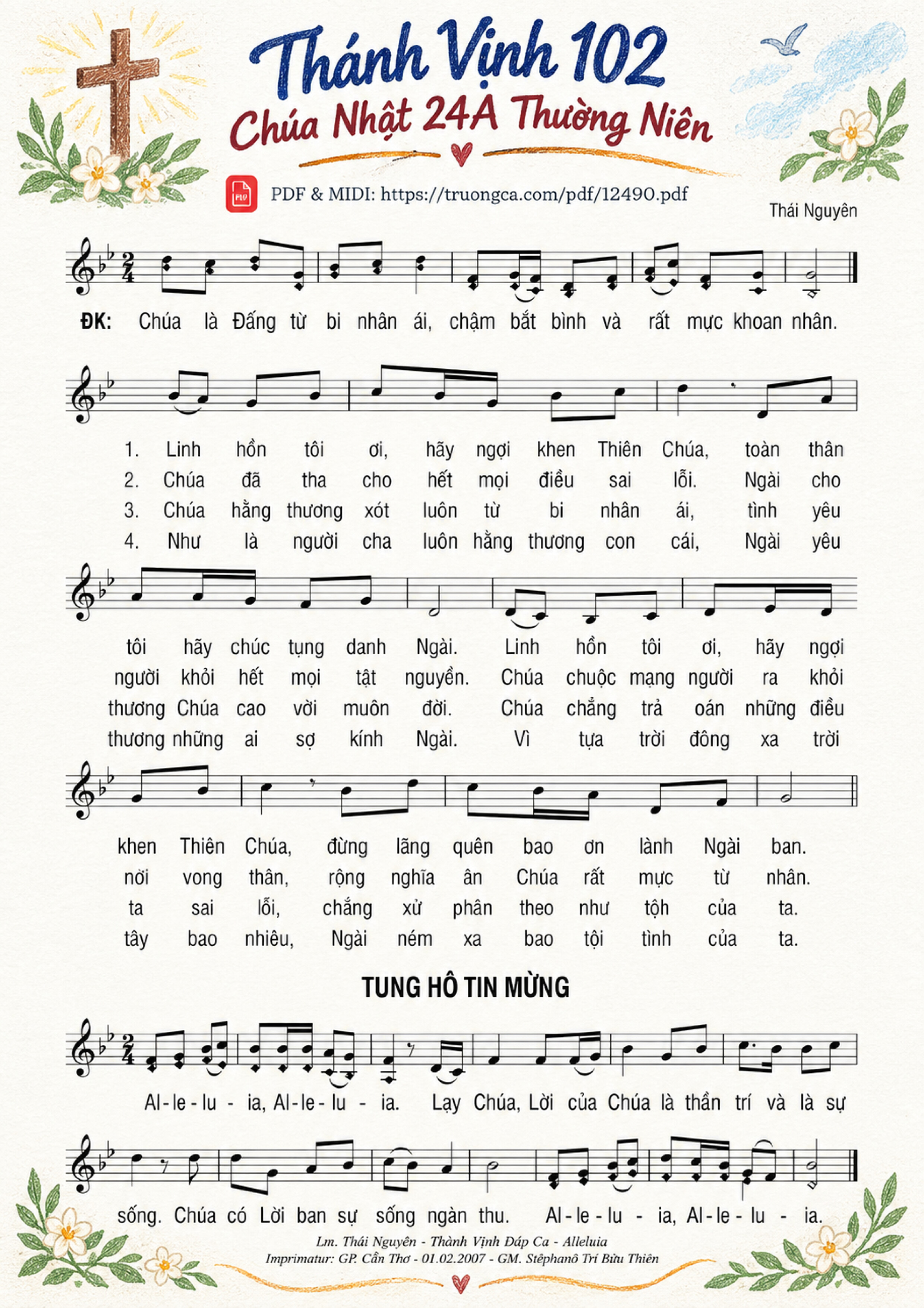 Page 1 of Sheet music PDF Thánh Vịnh 102, Chúa Nhật 24A Thường Niên - Thái Nguyên, Sheet có vẽ minh họa