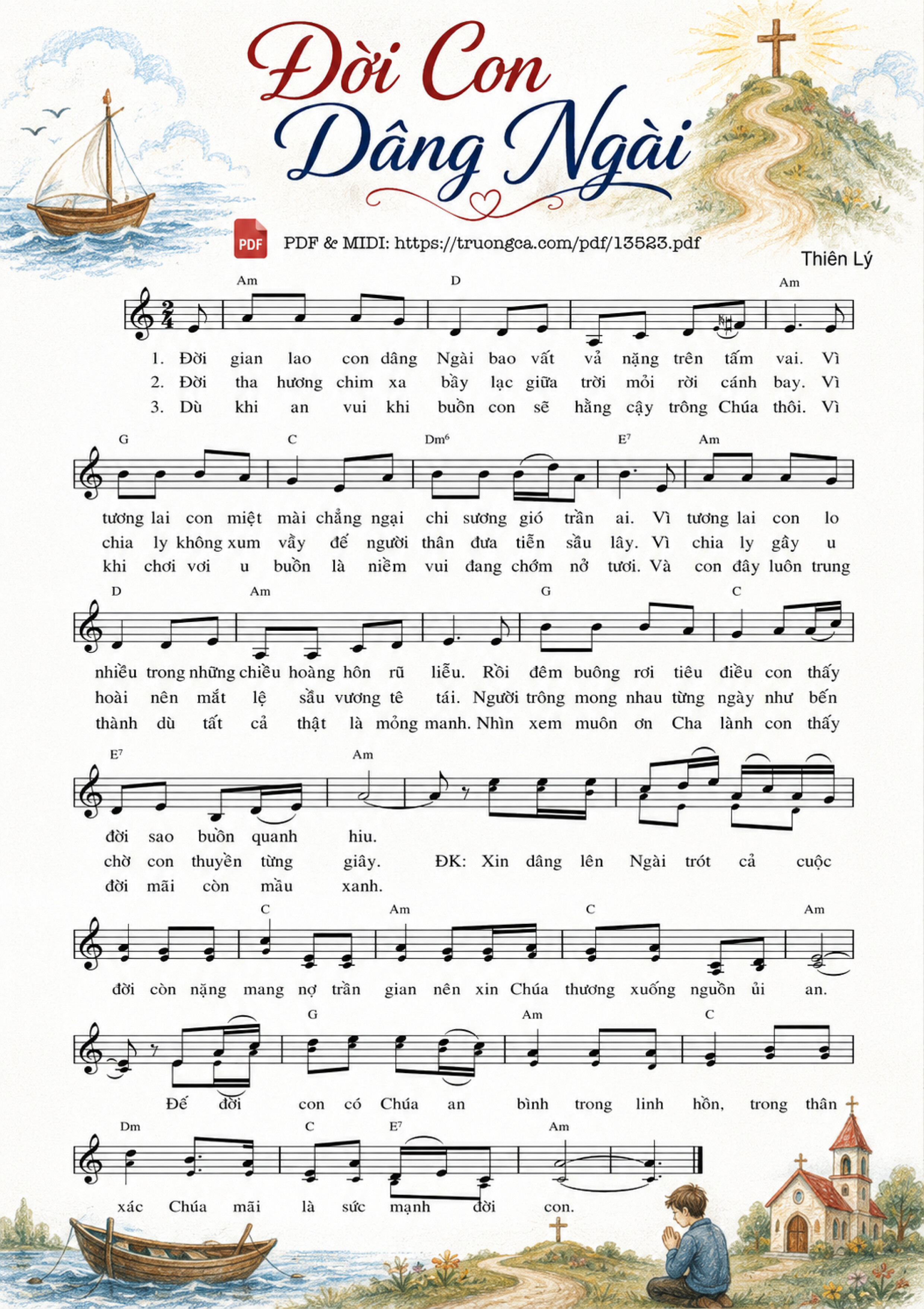 Page 1 of Sheet music PDF Đời Con Dâng Ngài - Thiên Lý, Sheet có vẽ minh họa