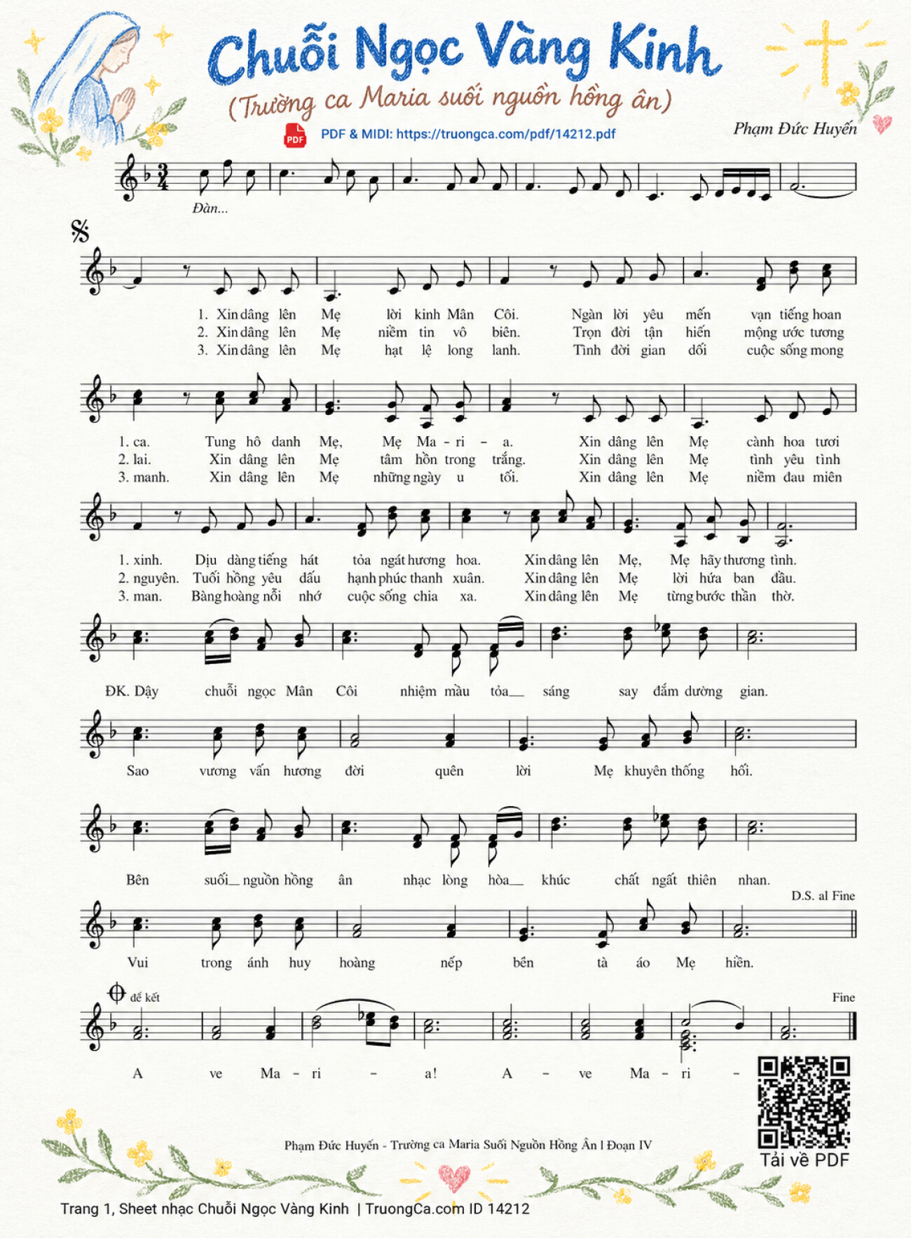 Page 1 of Sheet music PDF Chuỗi Ngọc Vàng Kinh (Trường ca Maria suối nguồn hồng ân) - Phạm Đức Huyến, Sheet có vẽ minh họa