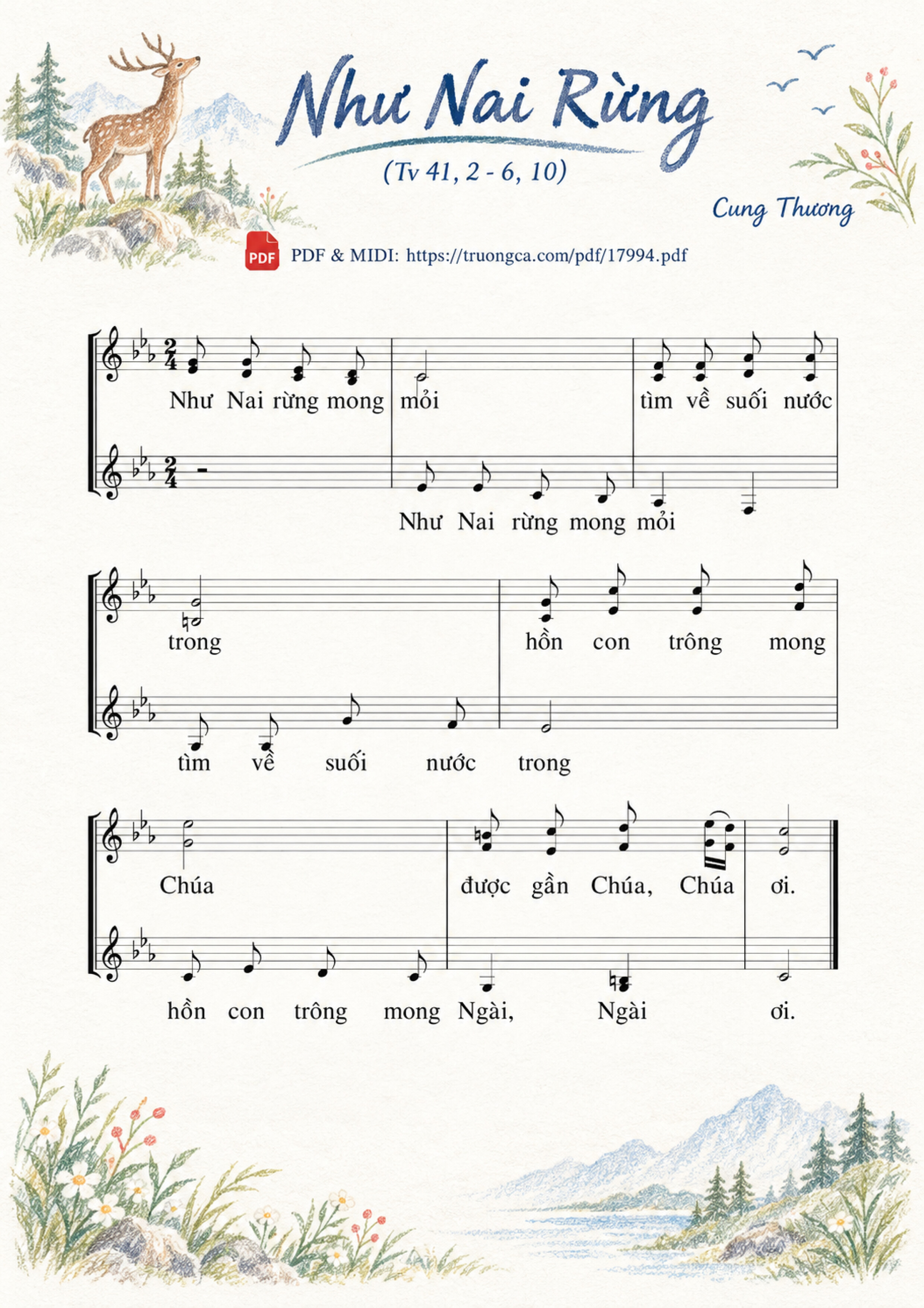 Page 2 of Sheet music PDF Như Nai Rừng - Cung Thương, Sheet có vẽ minh họa