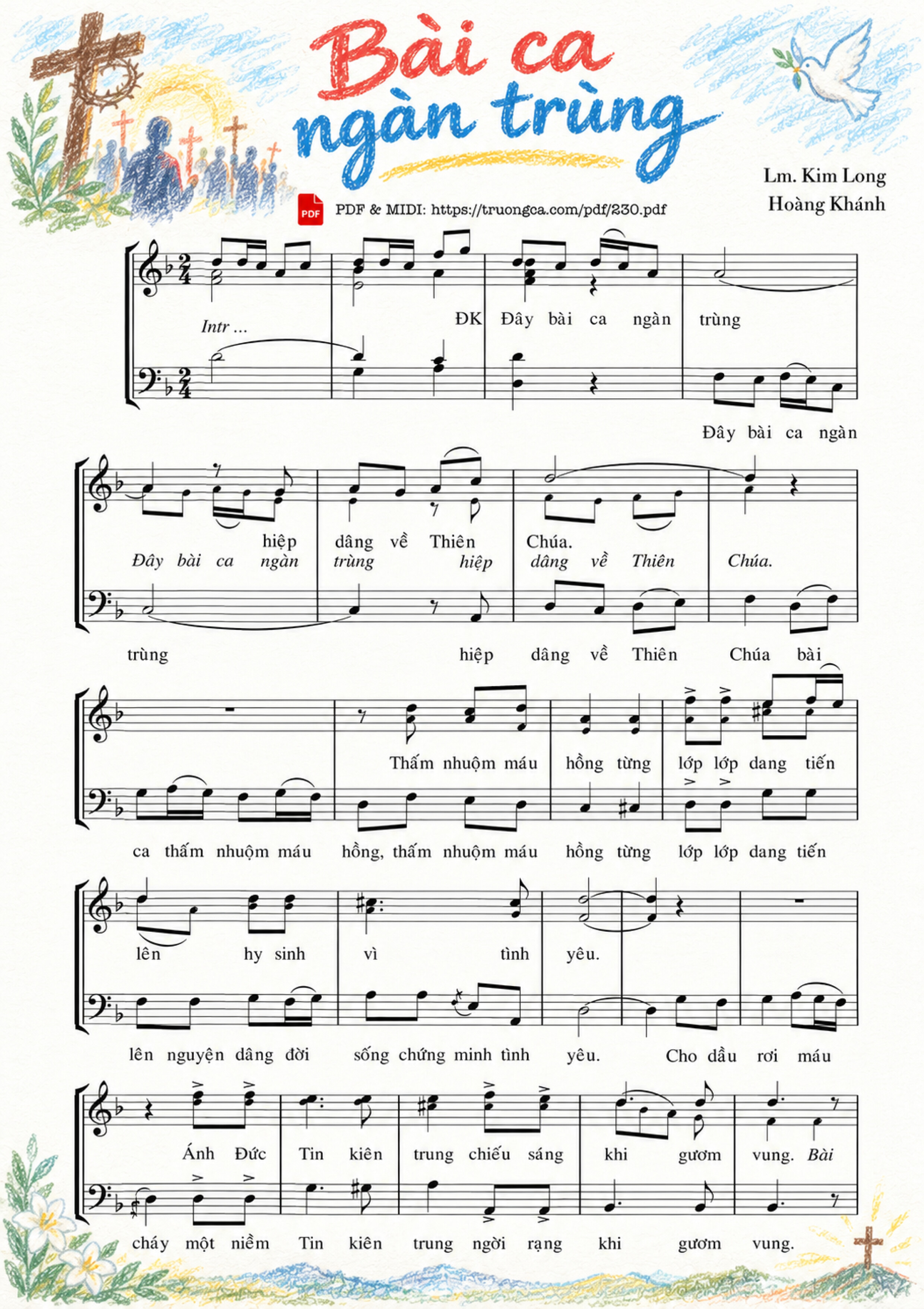 Page 11 of Sheet music PDF Bài ca ngàn trùng - Lm. Kim Long, Sheet có vẽ minh họa