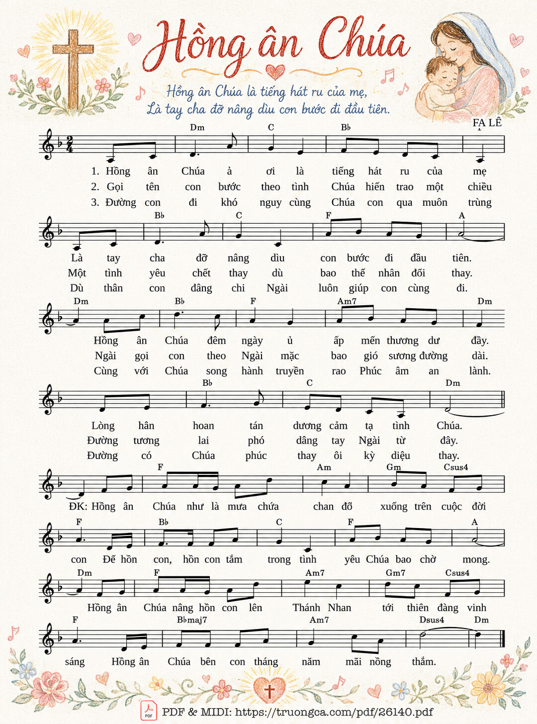 Page 1 of Sheet music PDF Hồng ân Chúa - Fa lê, Sheet có vẽ minh họa
