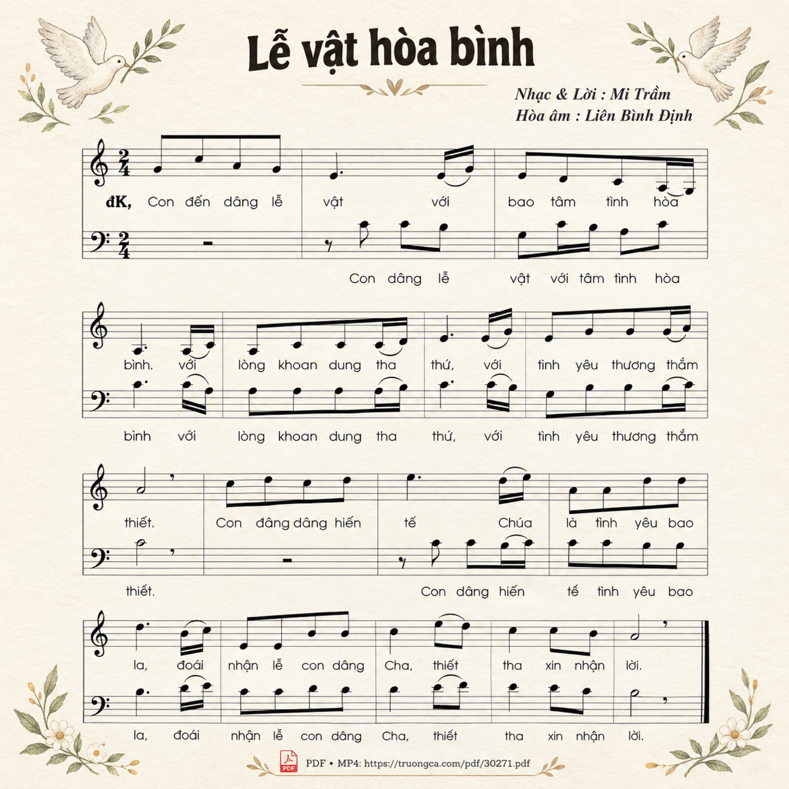 Con đến dâng lễ vật với ao tâm tình hòa bình, Trang 2, Sheet có vẽ minh họa