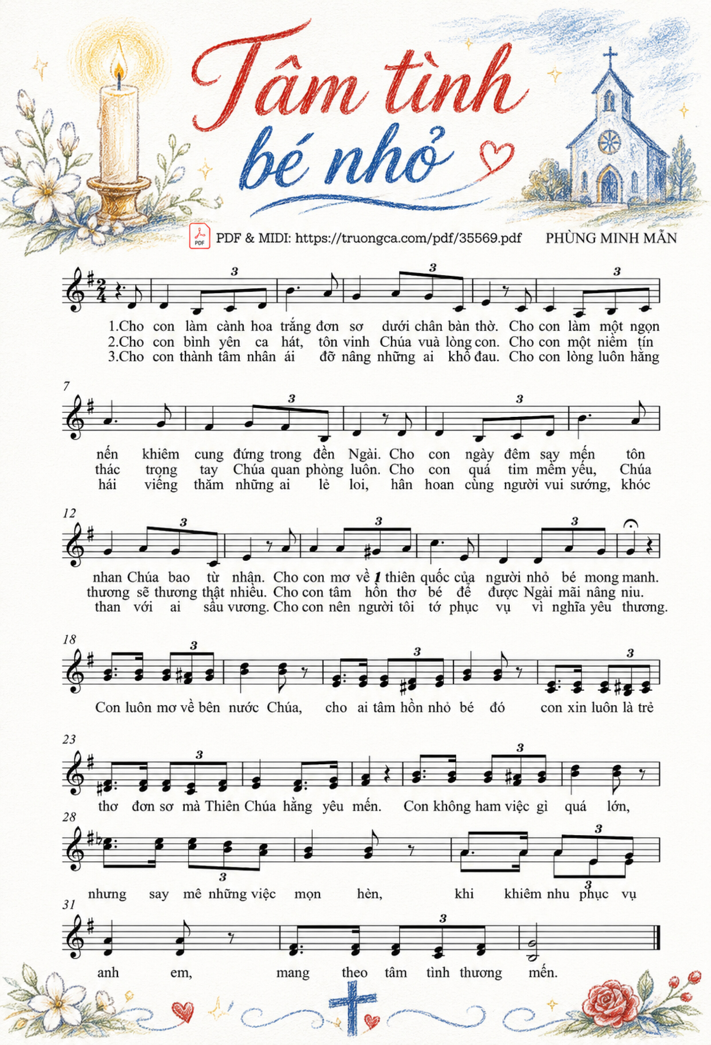 Page 1 of Sheet music PDF Tâm tình bé nhỏ - Phùng Minh Mẫn, Sheet có vẽ minh họa