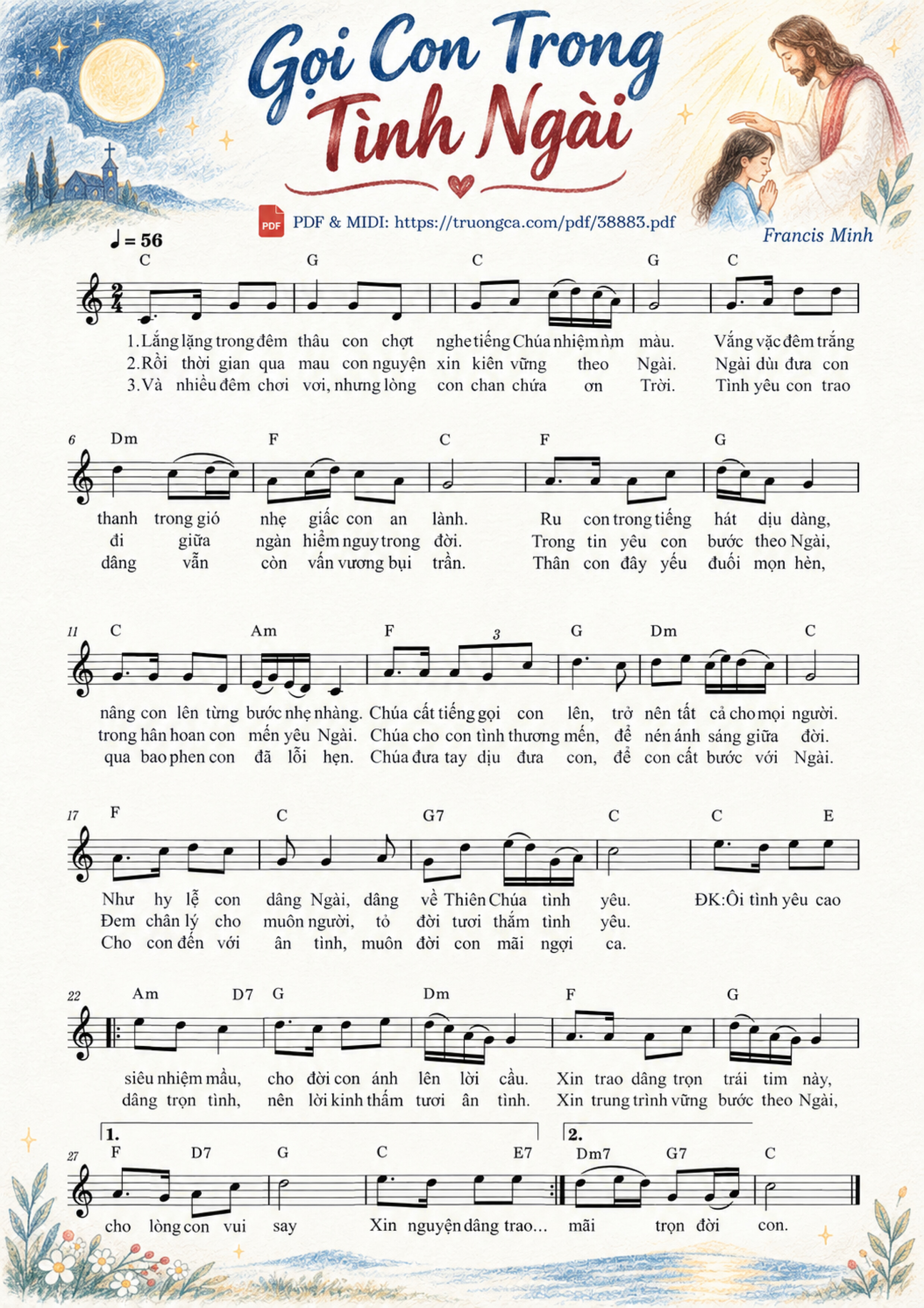 Page 1 of Sheet music PDF Gọi Con Trong Tình Ngài - Francis Minh, Sheet có vẽ minh họa