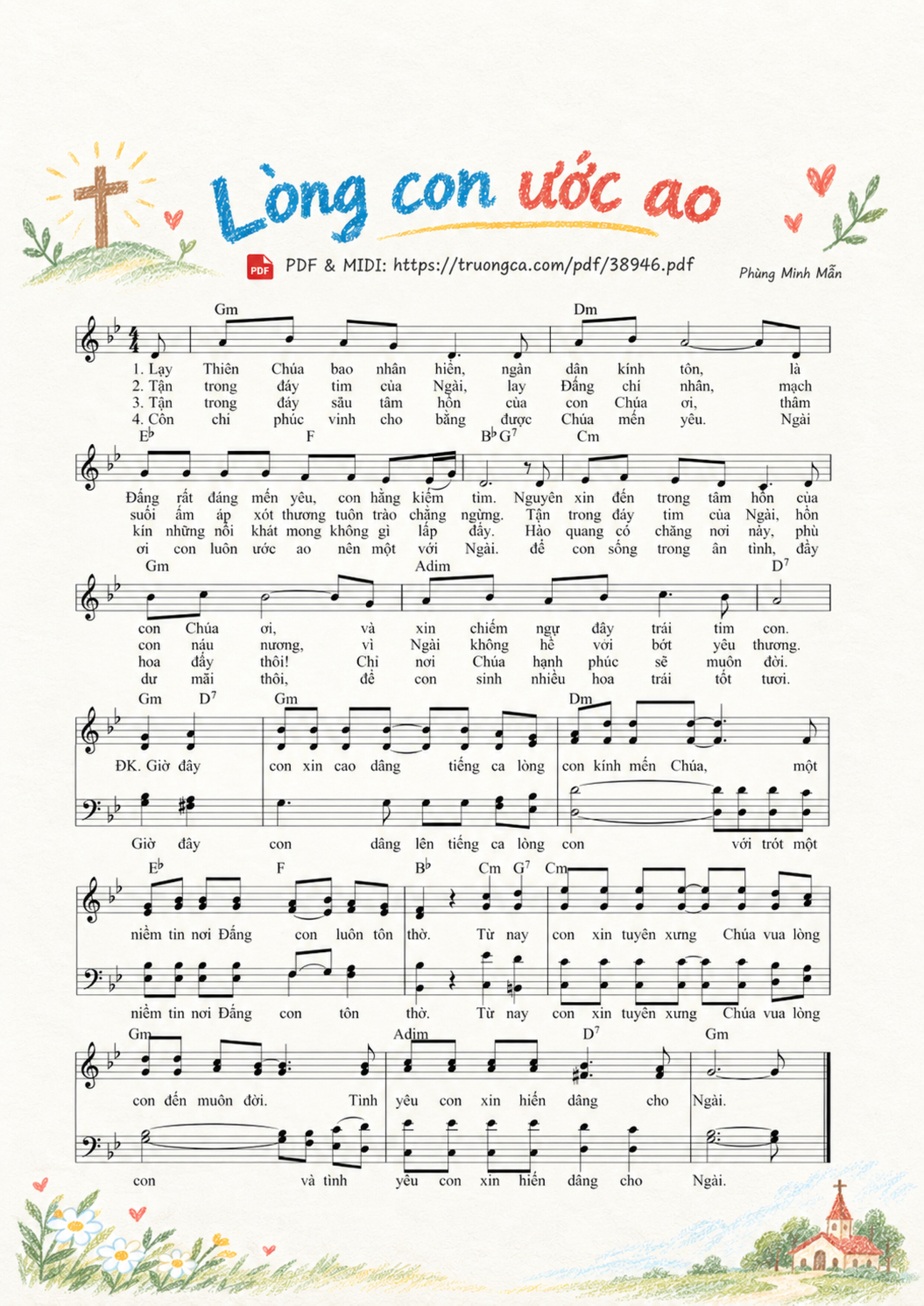 Page 1 of Sheet music PDF Lòng con ước ao - Phùng Minh Mẫn, Sheet có vẽ minh họa
