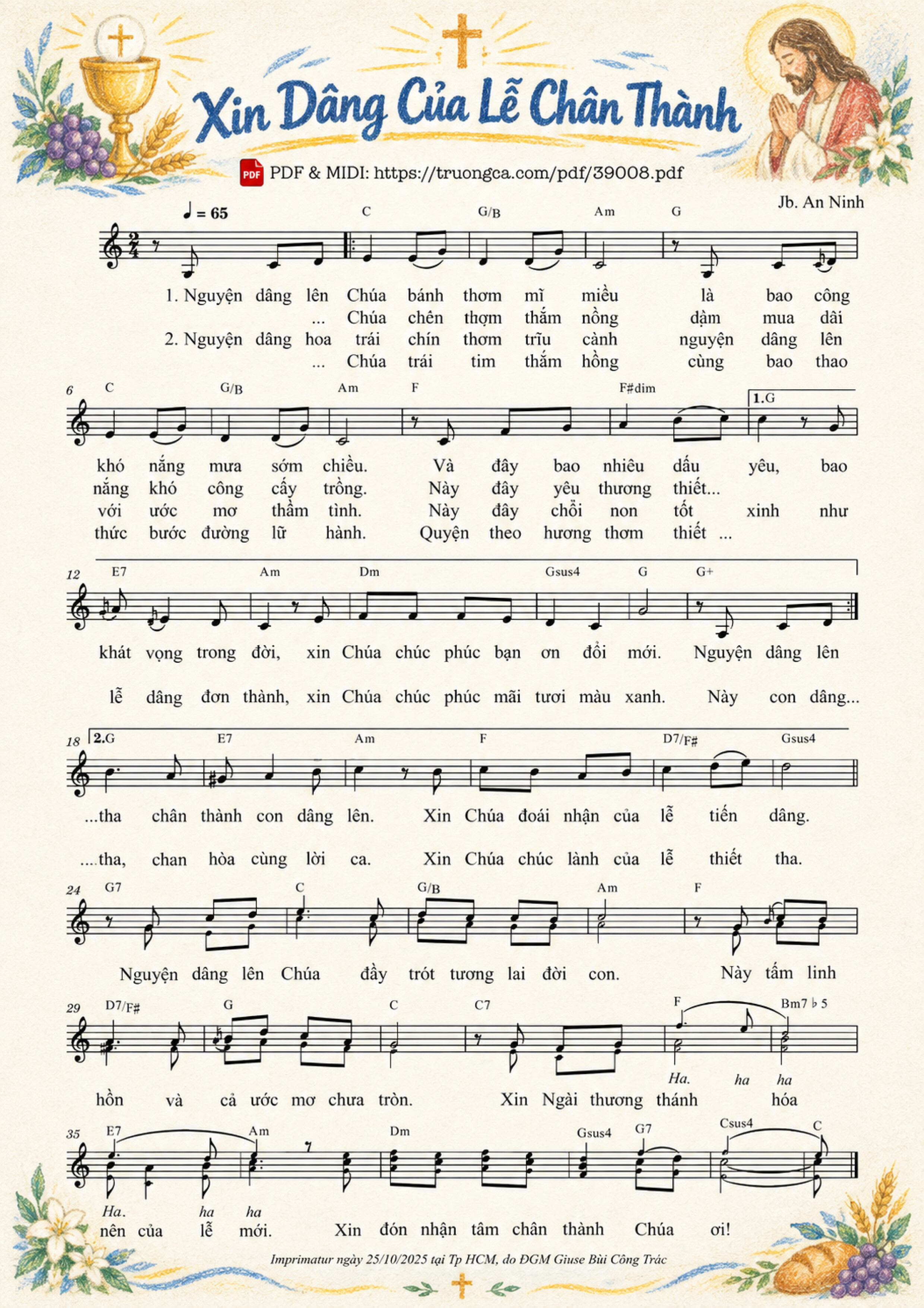 Page 1 of Sheet music PDF Xin Dâng Của Lễ Chân Thành - JB. An Ninh, Sheet có vẽ minh họa