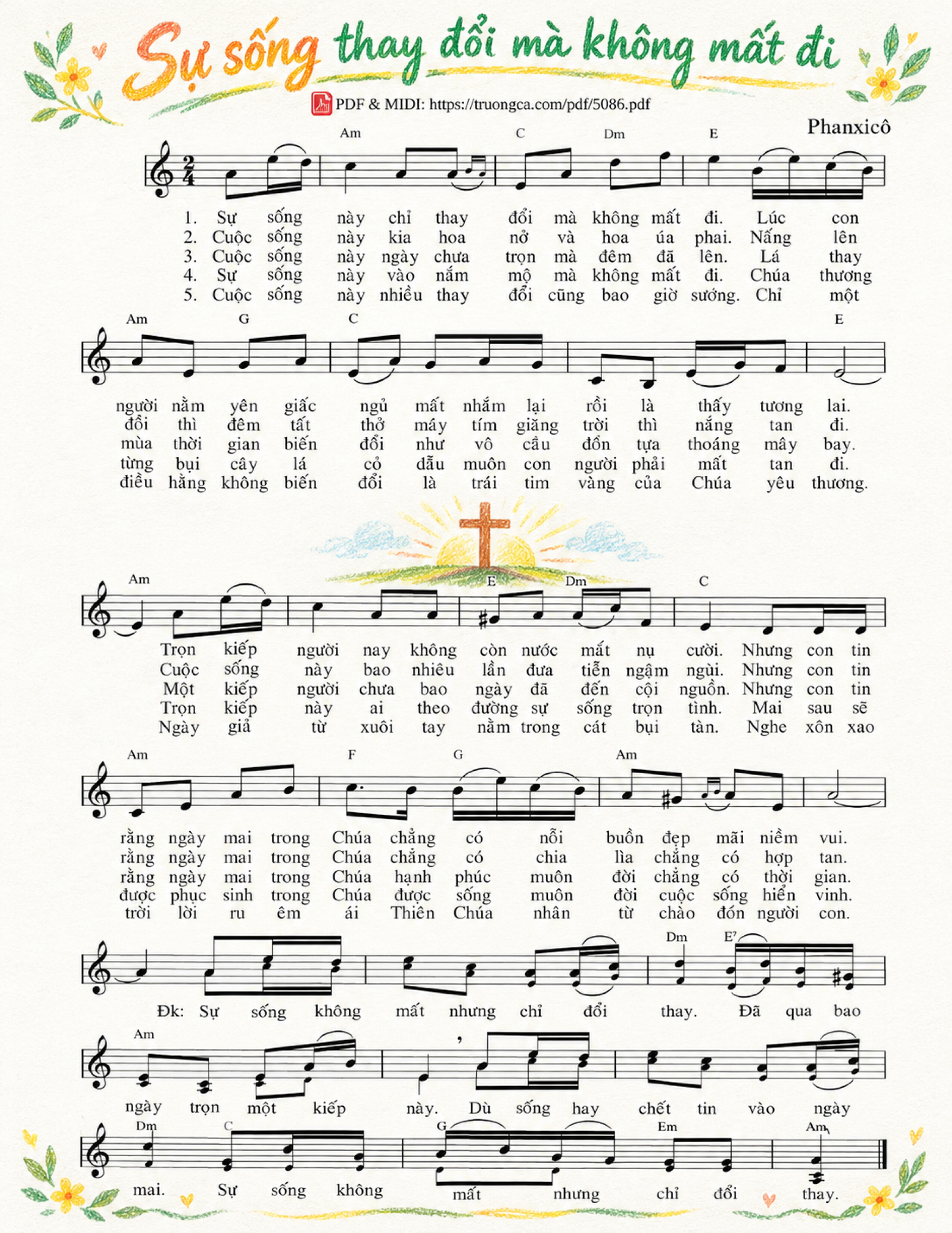 Page 1 of Sheet music PDF Sự sống thay đổi mà không mất đi - Phanxicô, Sheet có vẽ minh họa