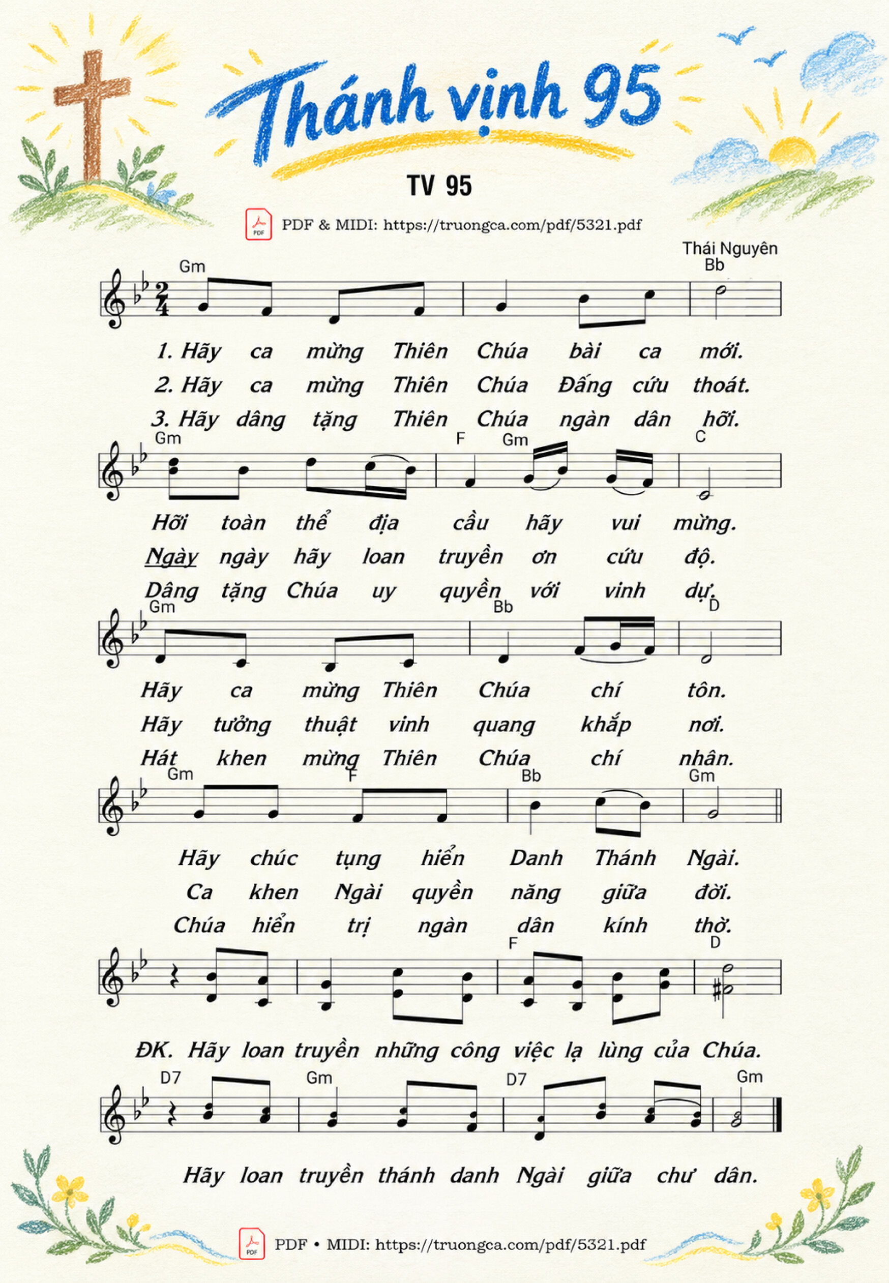 Page 1 of Sheet music PDF Thánh vịnh 95 - Lm. Thái Nguyên, Sheet có vẽ minh họa