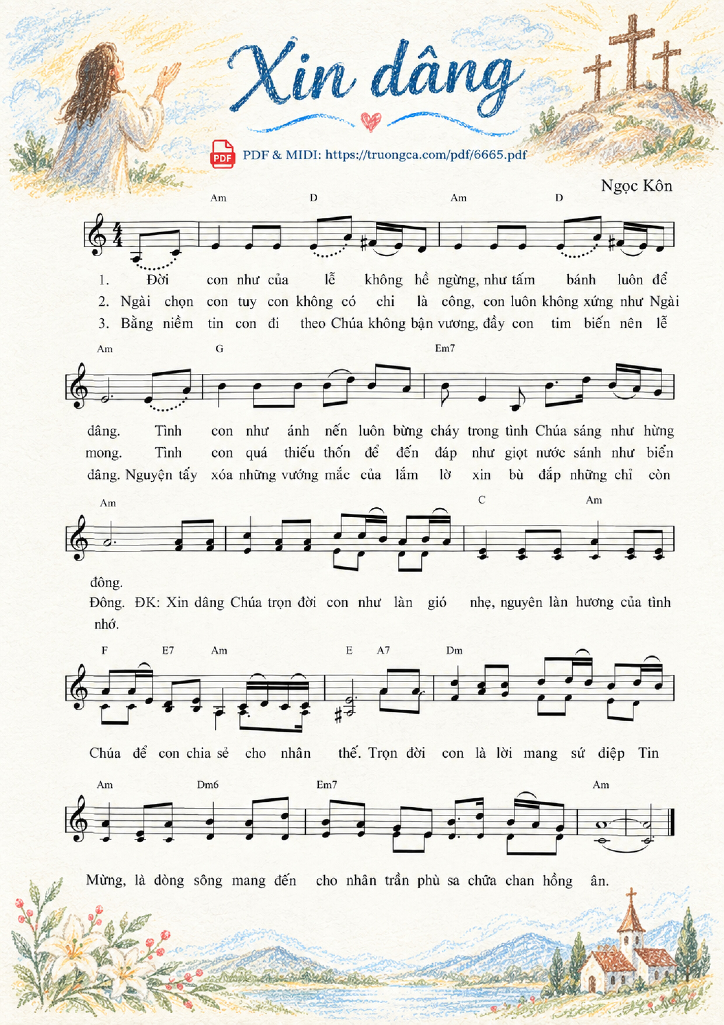 Đời con như của lễ không hề ngưng Như tấm bánh luôn để dâng, Trang 1, Sheet có vẽ minh họa