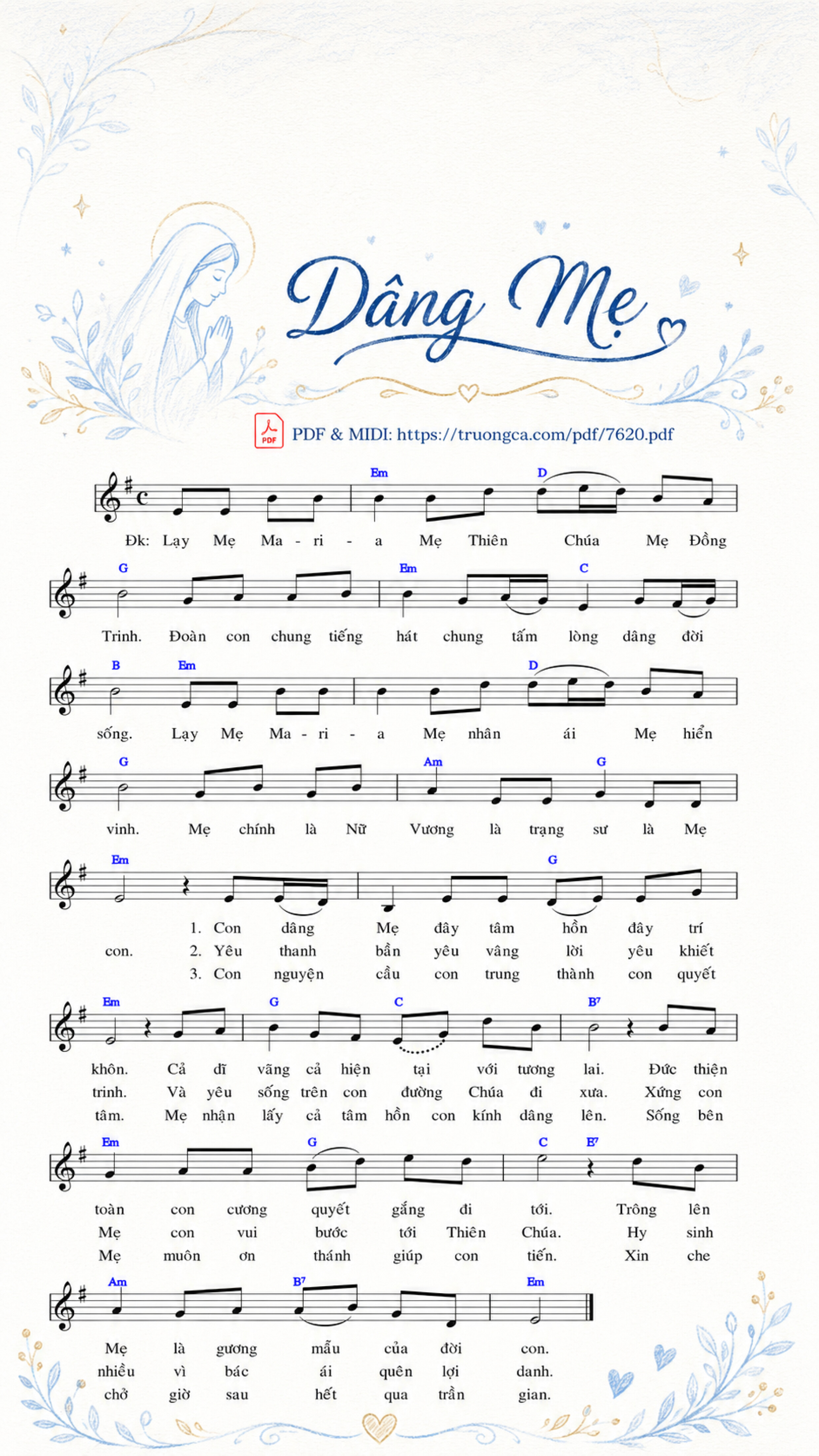 Page 1 of Sheet music PDF Dâng Mẹ - Hoài Đức, Sheet có vẽ minh họa