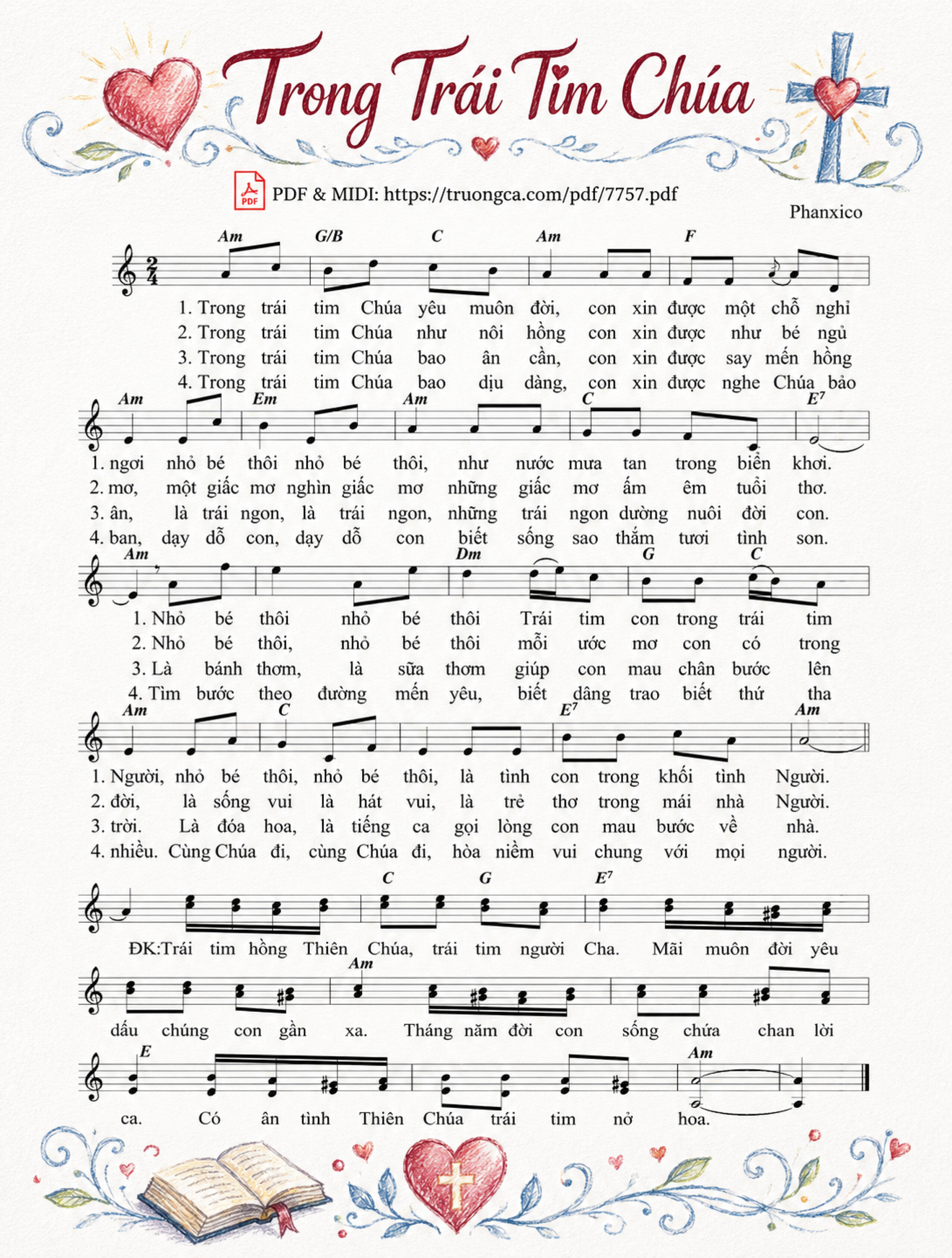 Page 1 of Sheet music PDF Trong Trái Tim Chúa - Phanxicô, Sheet có vẽ minh họa