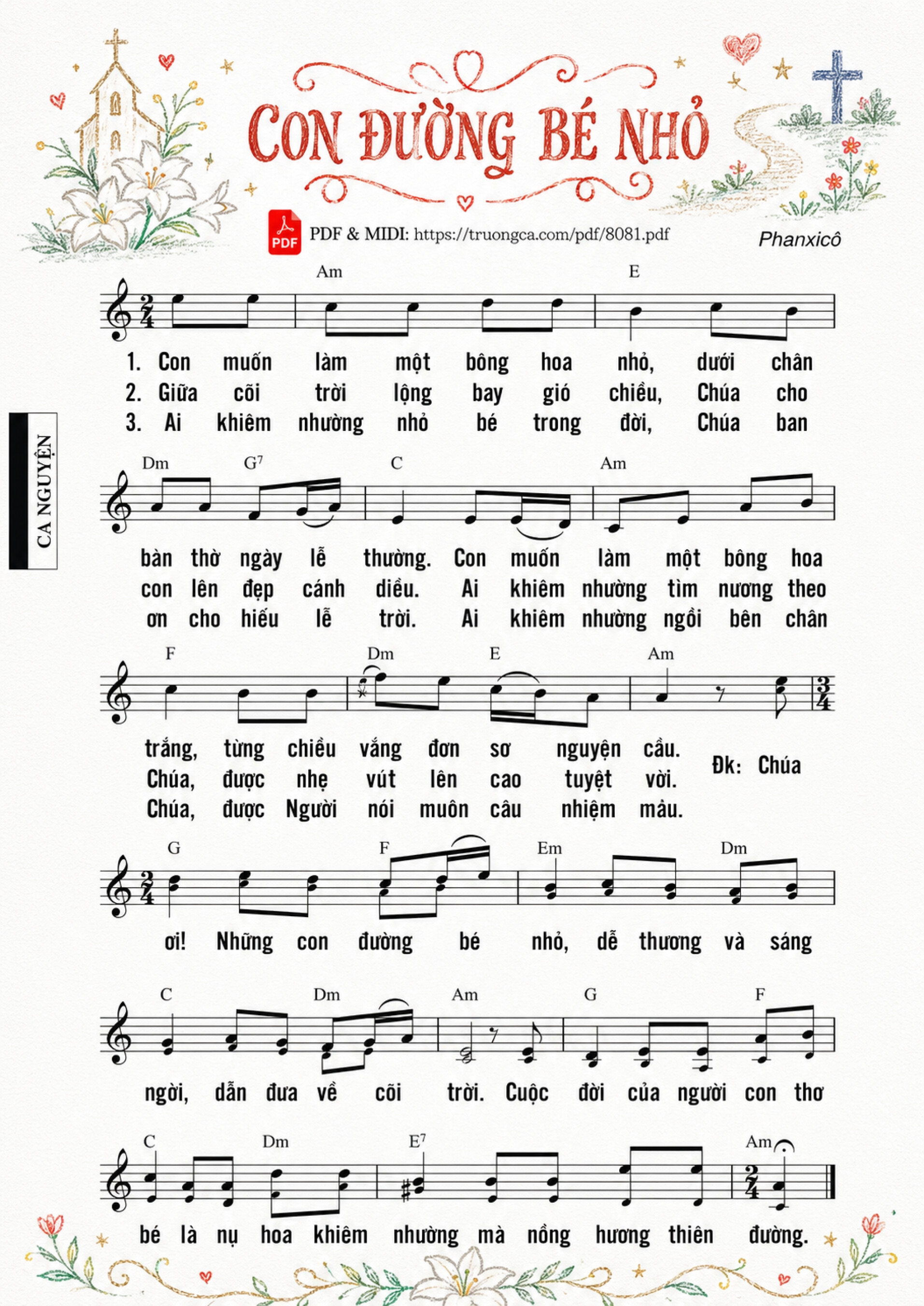Page 1 of Sheet music PDF Con đường Bé Nhỏ - Phanxicô, Sheet có vẽ minh họa