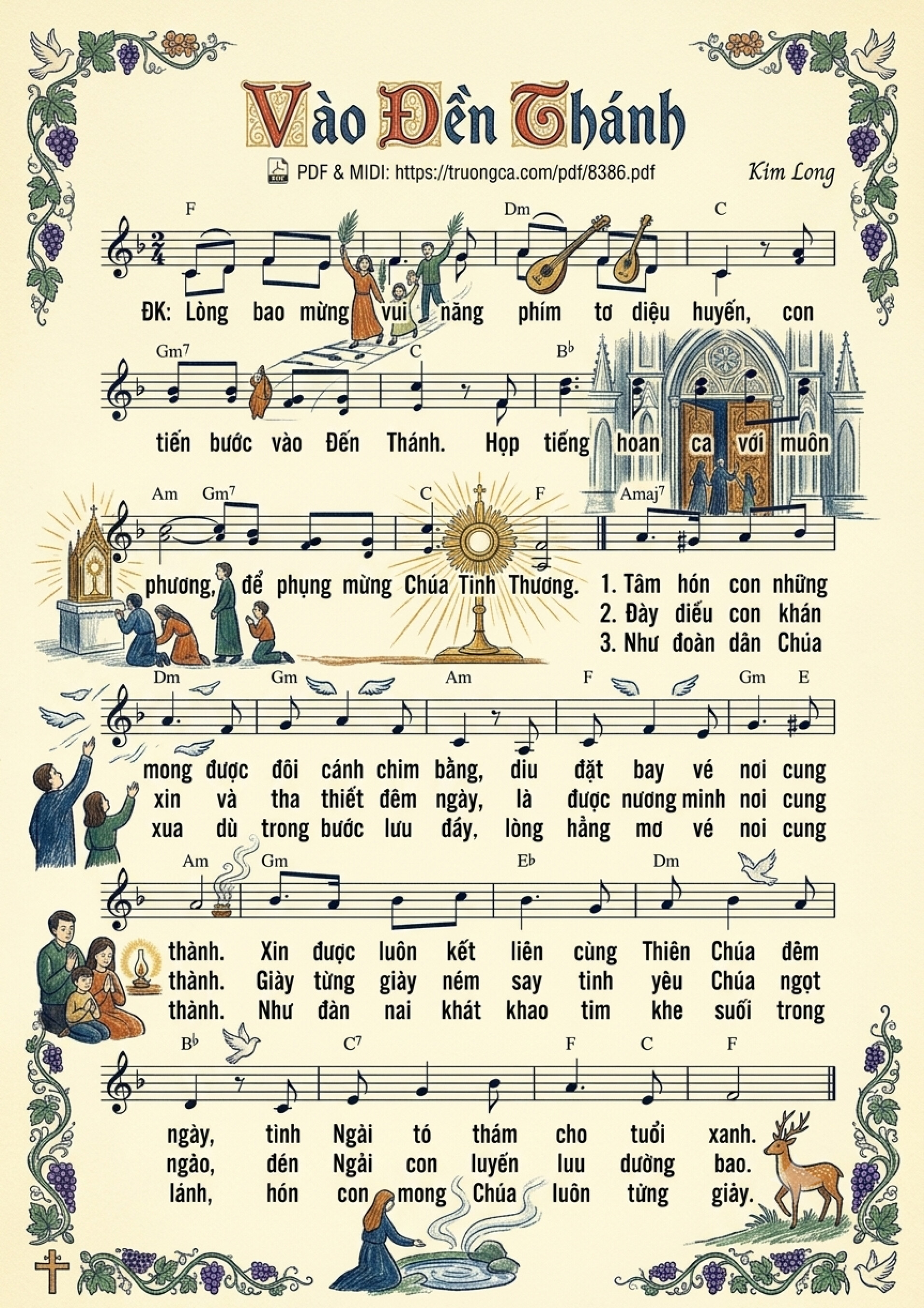 Page 1 of Sheet music PDF Vào Đền Thánh - Kim Long, Sheet có vẽ minh họa