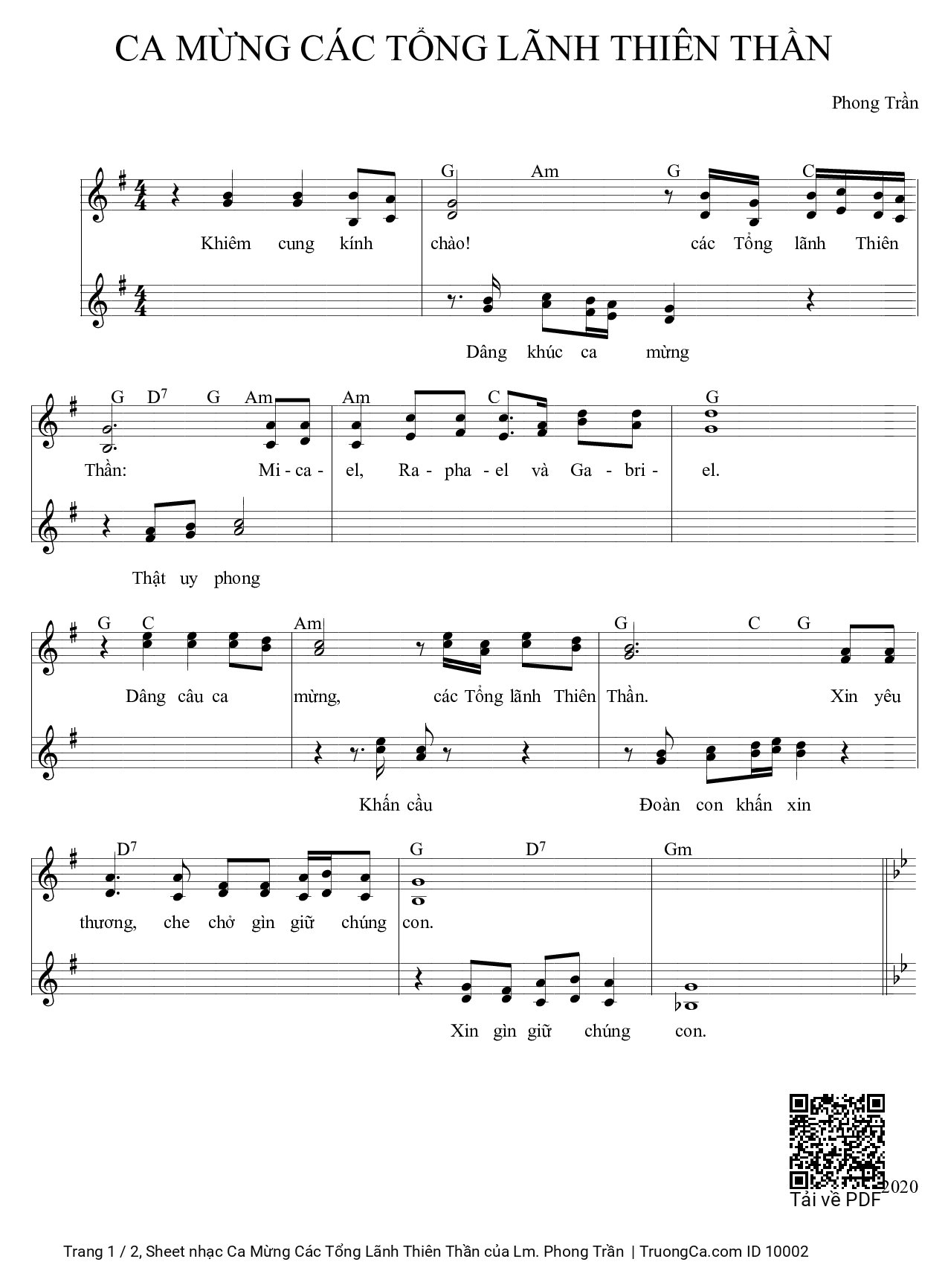 Sheet PDF of Ca Mừng Các Tổng Lãnh Thiên Thần