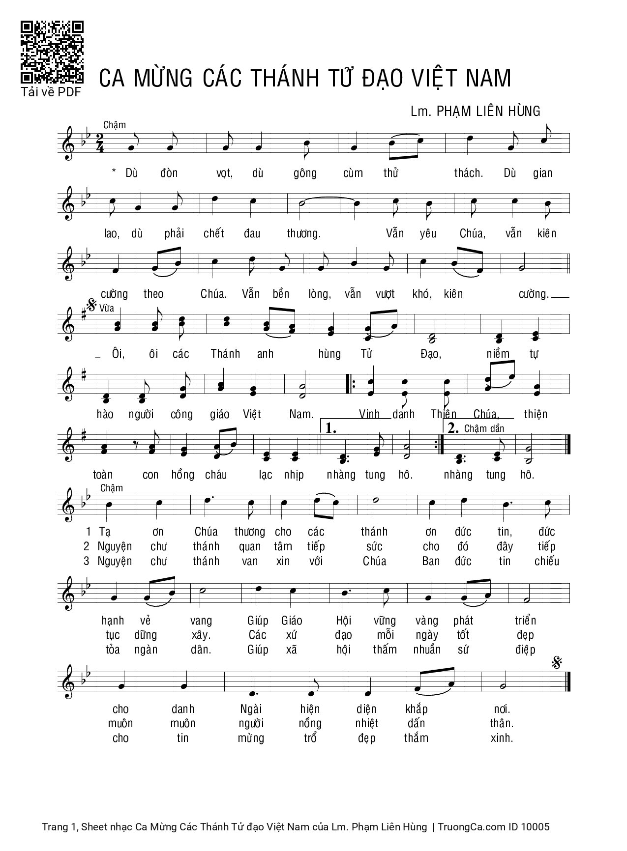 Sheet PDF of Ca Mừng Các Thánh Tử đạo Việt Nam