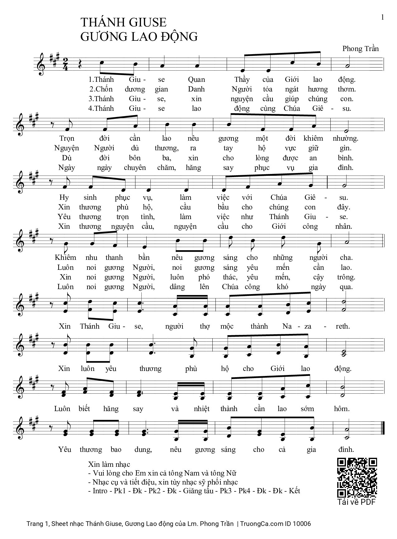 Sheet PDF of Thánh Giuse, Gương Lao động