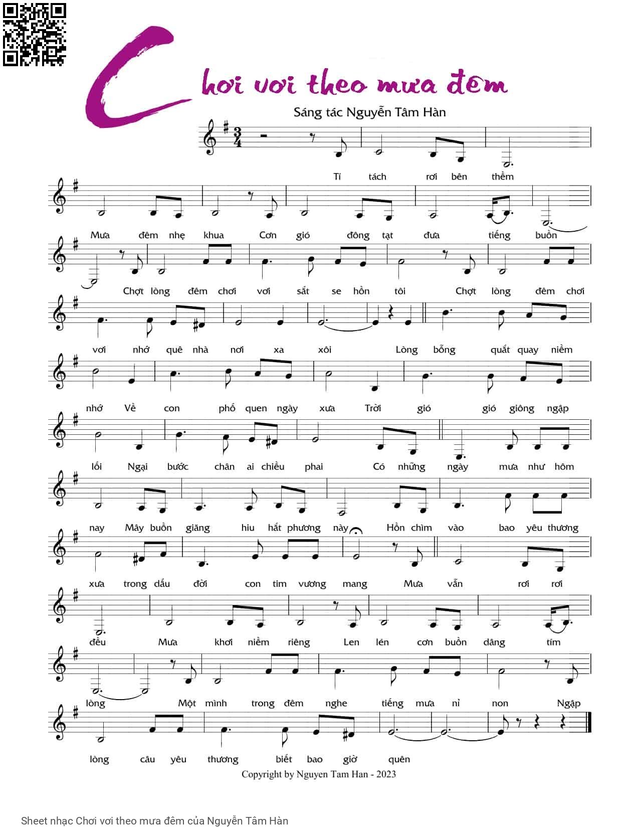 Sheet PDF of Chơi vơi theo mưa đêm