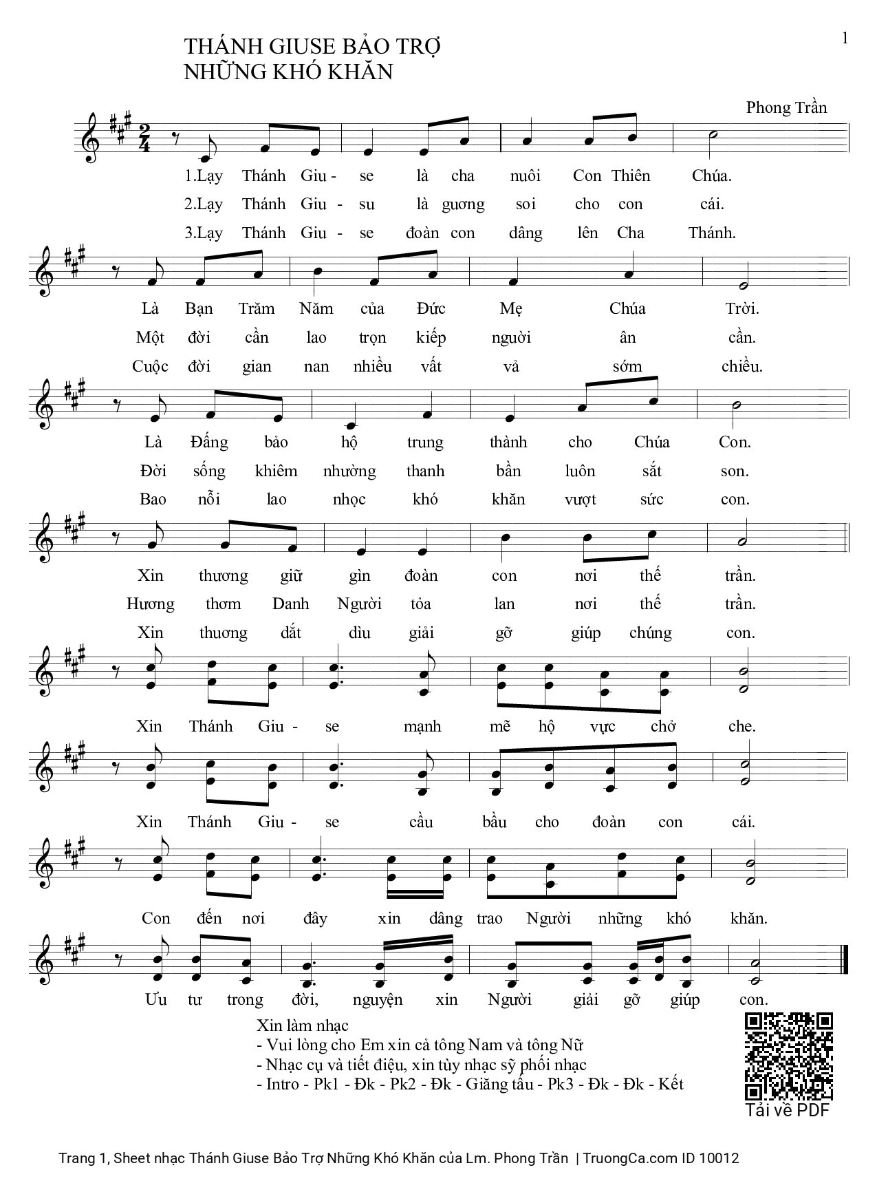 Sheet PDF of Thánh Giuse Bảo Trợ Những Khó Khăn