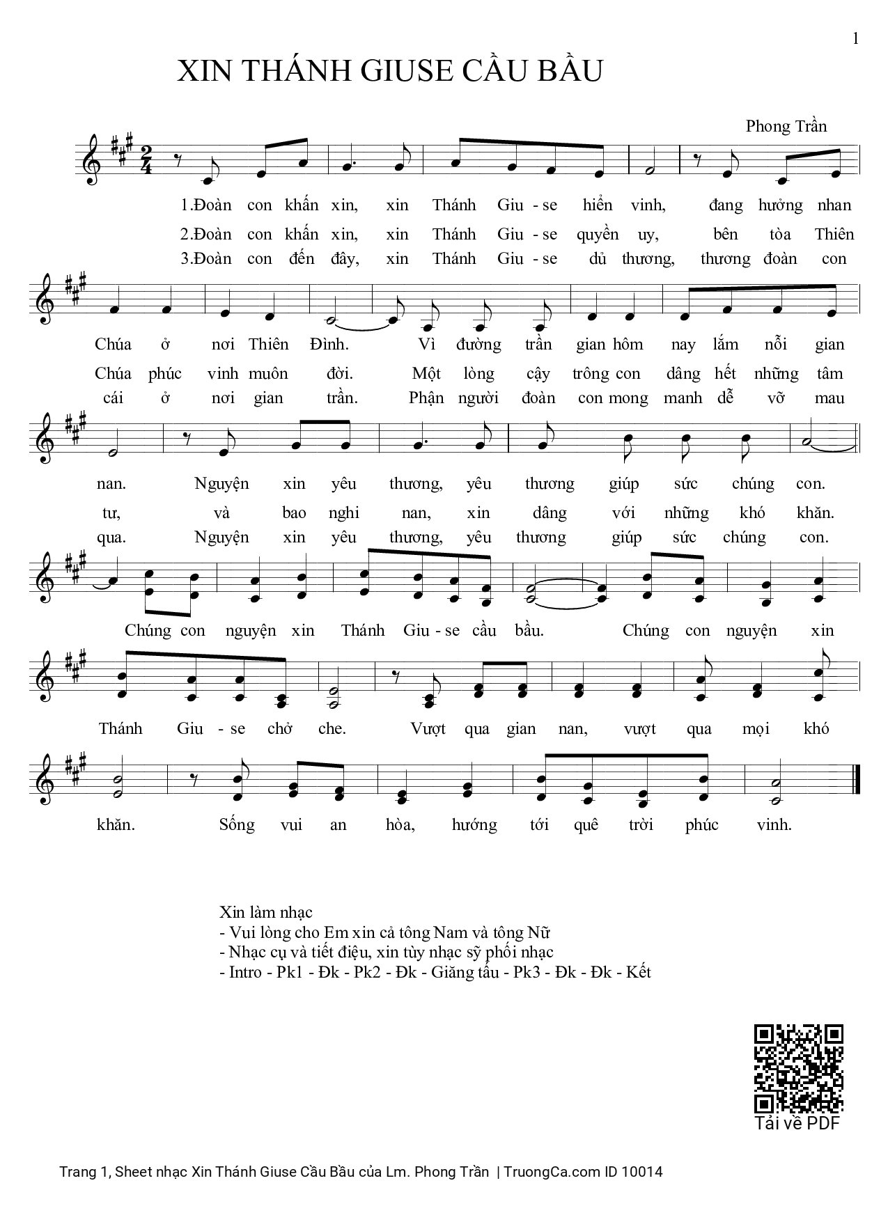 Sheet PDF of Xin Thánh Giuse Cầu Bầu