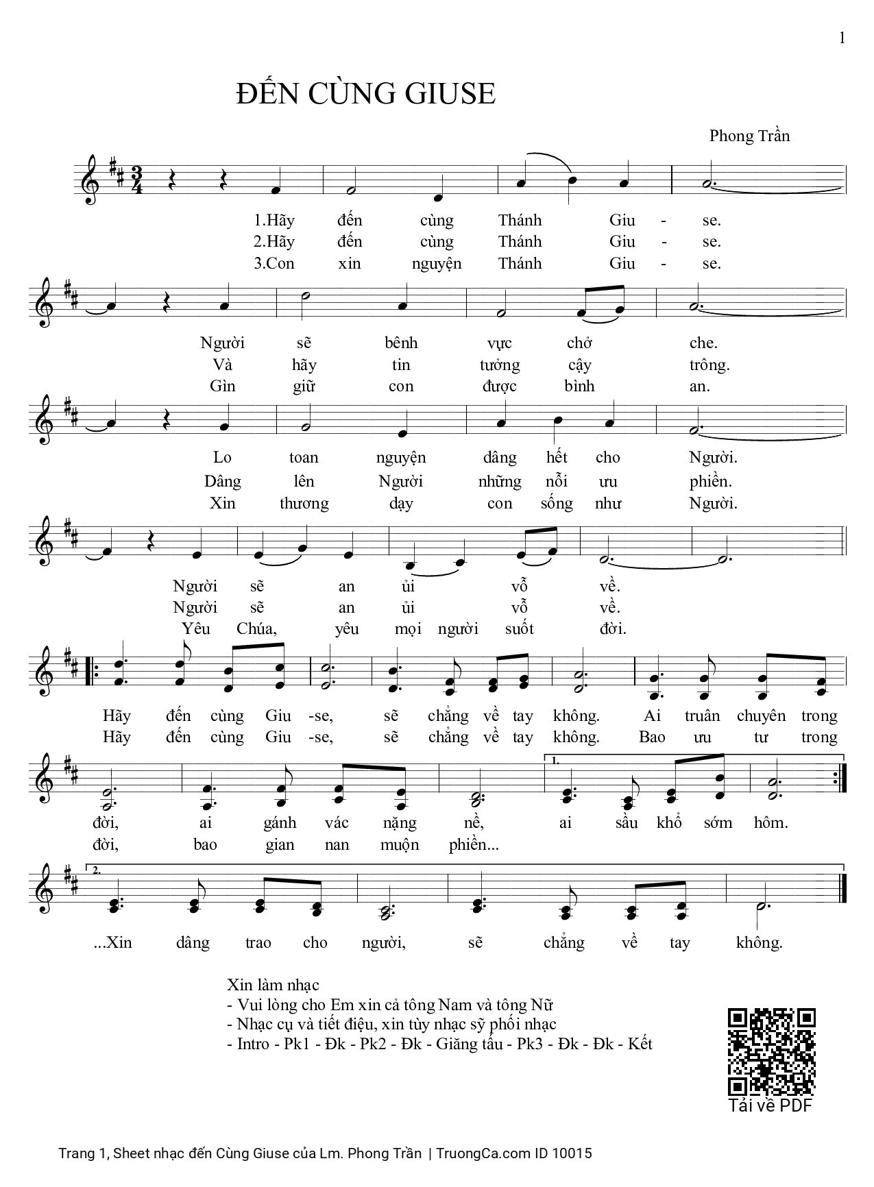 Page 1 of Sheet music PDF đến Cùng Giuse - Lm. Phong Trần