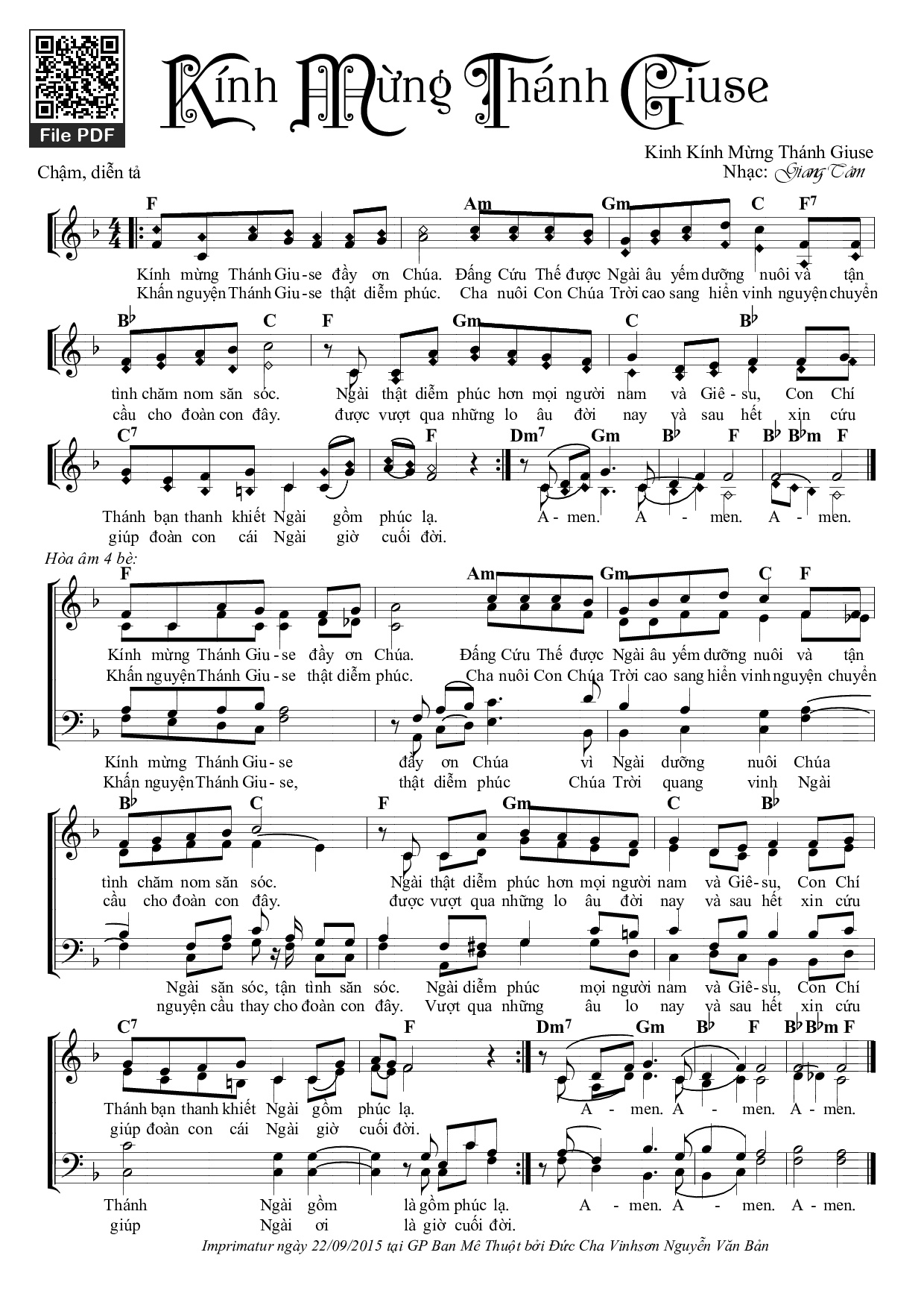 Sheet PDF of Kính Mừng Thánh Giuse