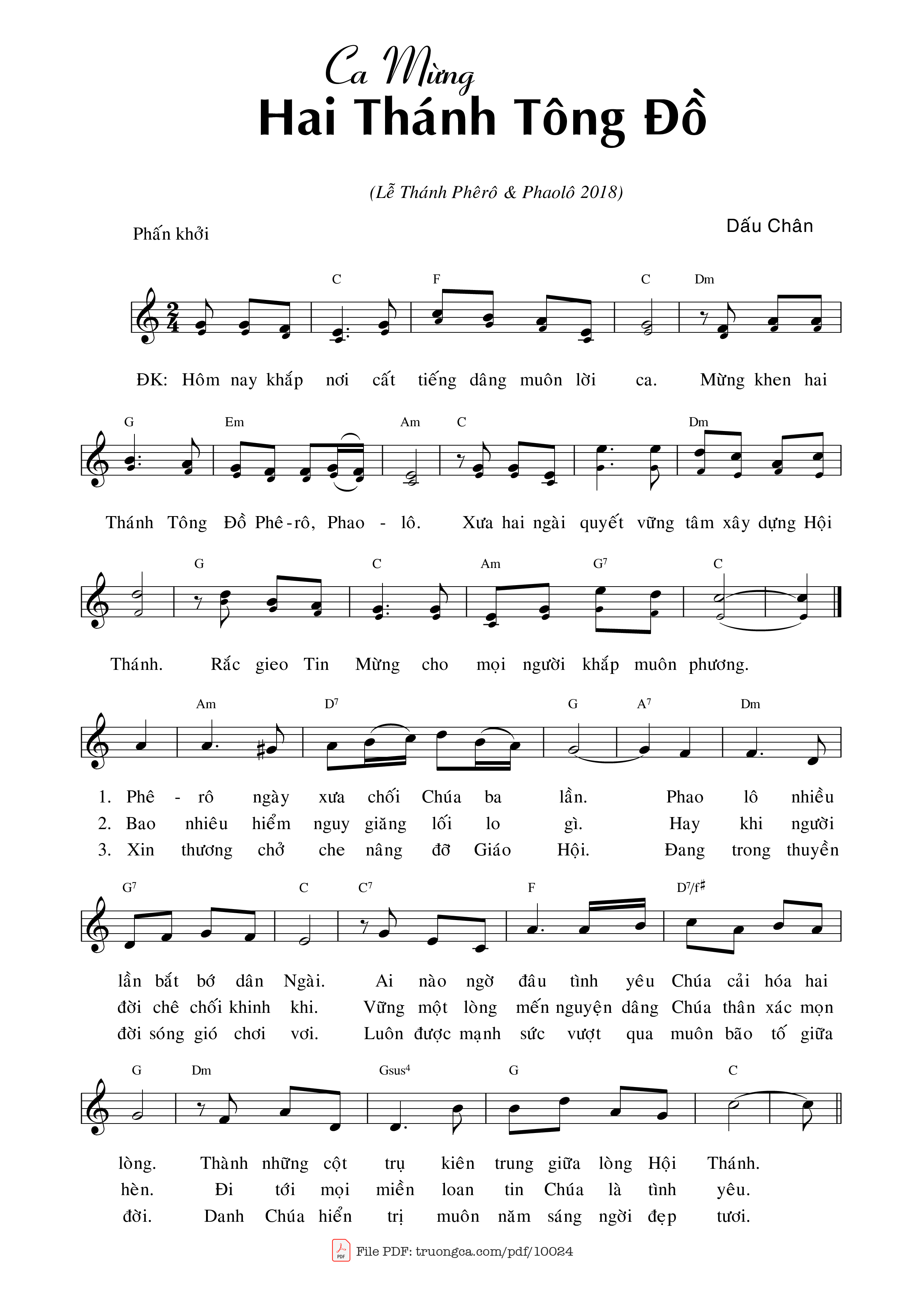 Sheet PDF of Ca Mừng Hai Thánh Tông đồ