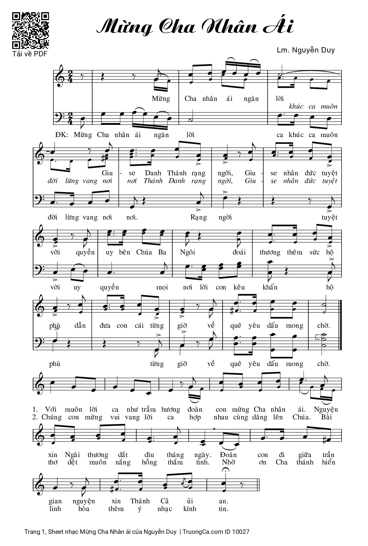 Page 1 of Sheet music PDF Mừng Cha Nhân ái - Nguyễn Duy