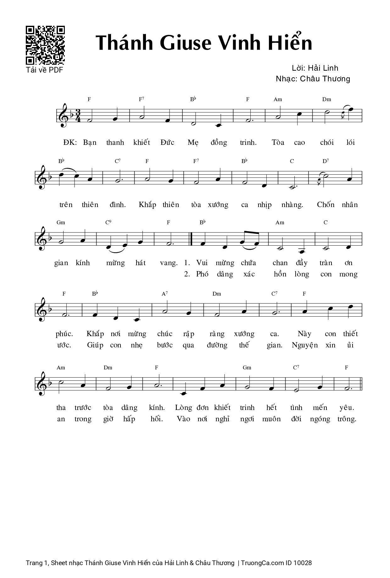 Sheet PDF of Thánh Giuse Vinh Hiển