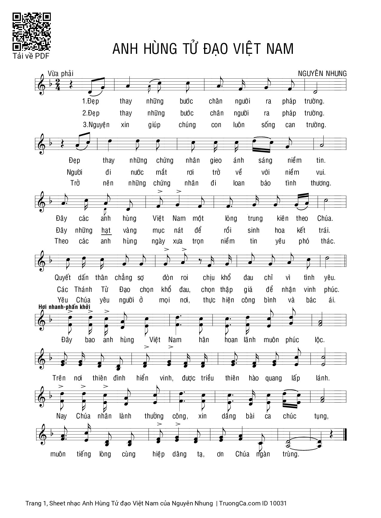 Page 1 of Sheet music PDF Anh Hùng Tử đạo Việt Nam - Nguyên Nhung