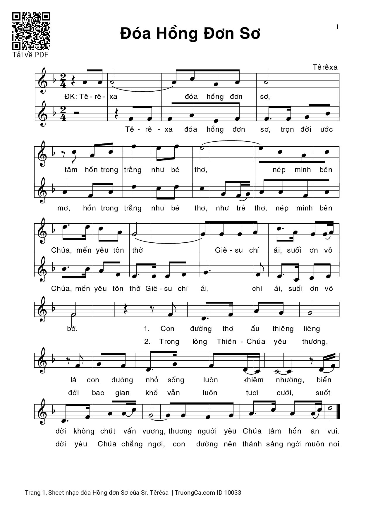 Sheet PDF of đóa Hồng đơn Sơ