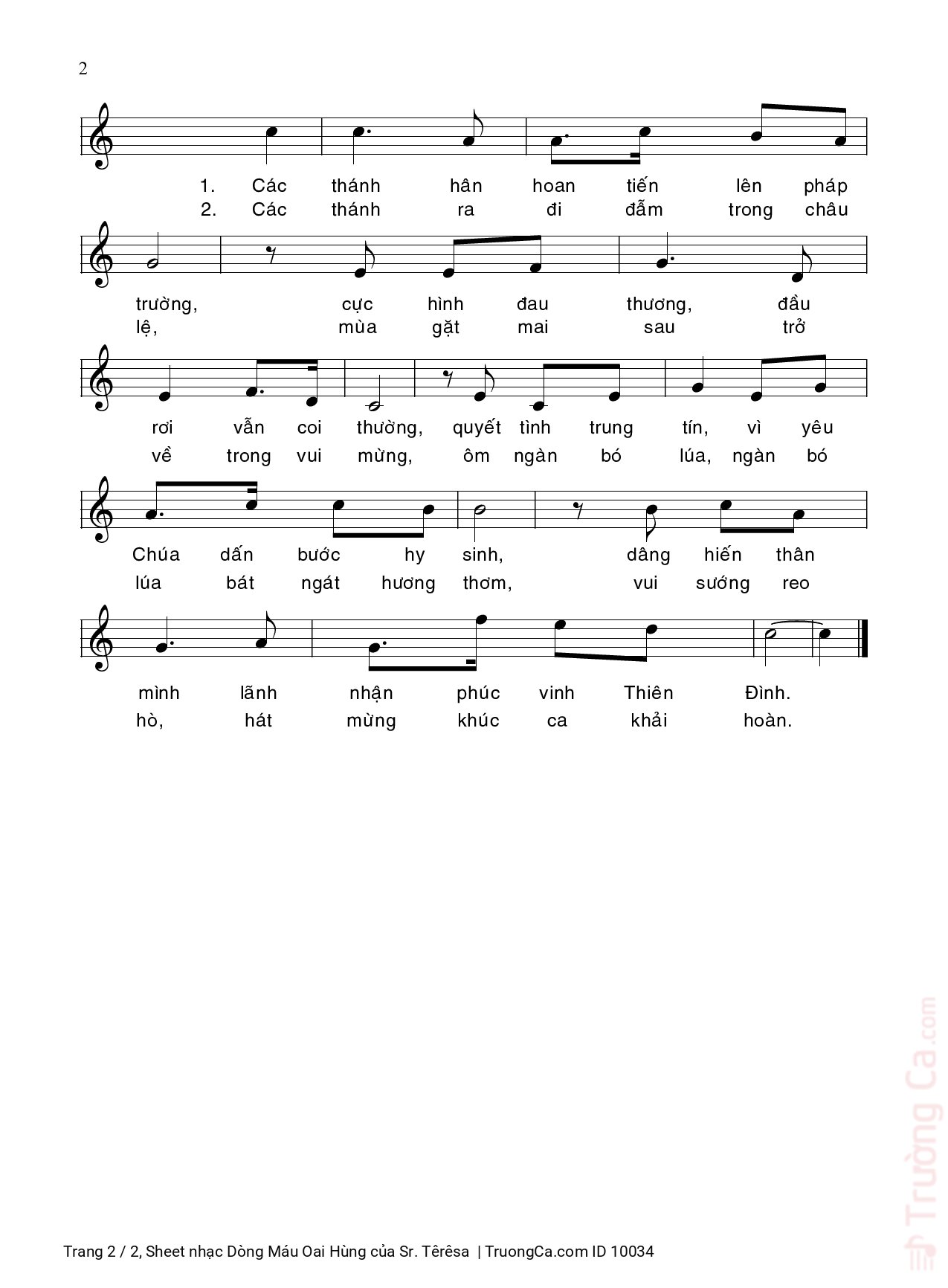 Page 2 of Sheet music PDF Dòng Máu Oai Hùng - Sr. Têrêsa