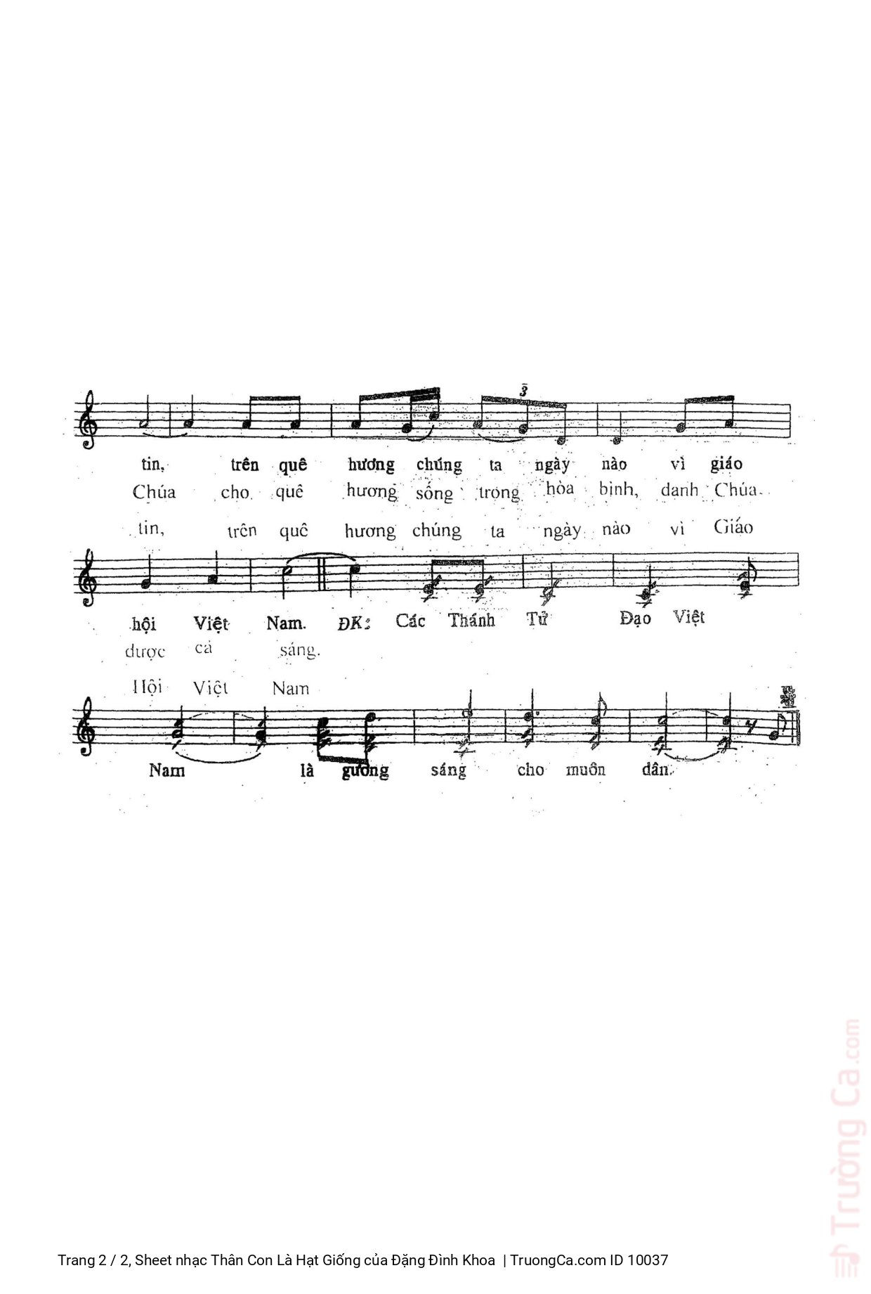 Page 2 of Sheet music PDF Thân Con Là Hạt Giống - Đặng Đình Khoa