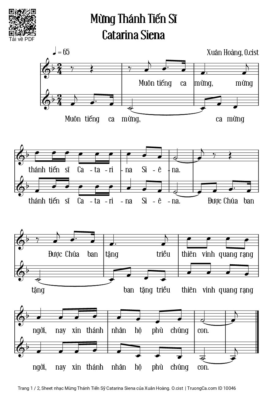 Sheet PDF of Mừng Thánh Tiến Sỹ Catarina Siena