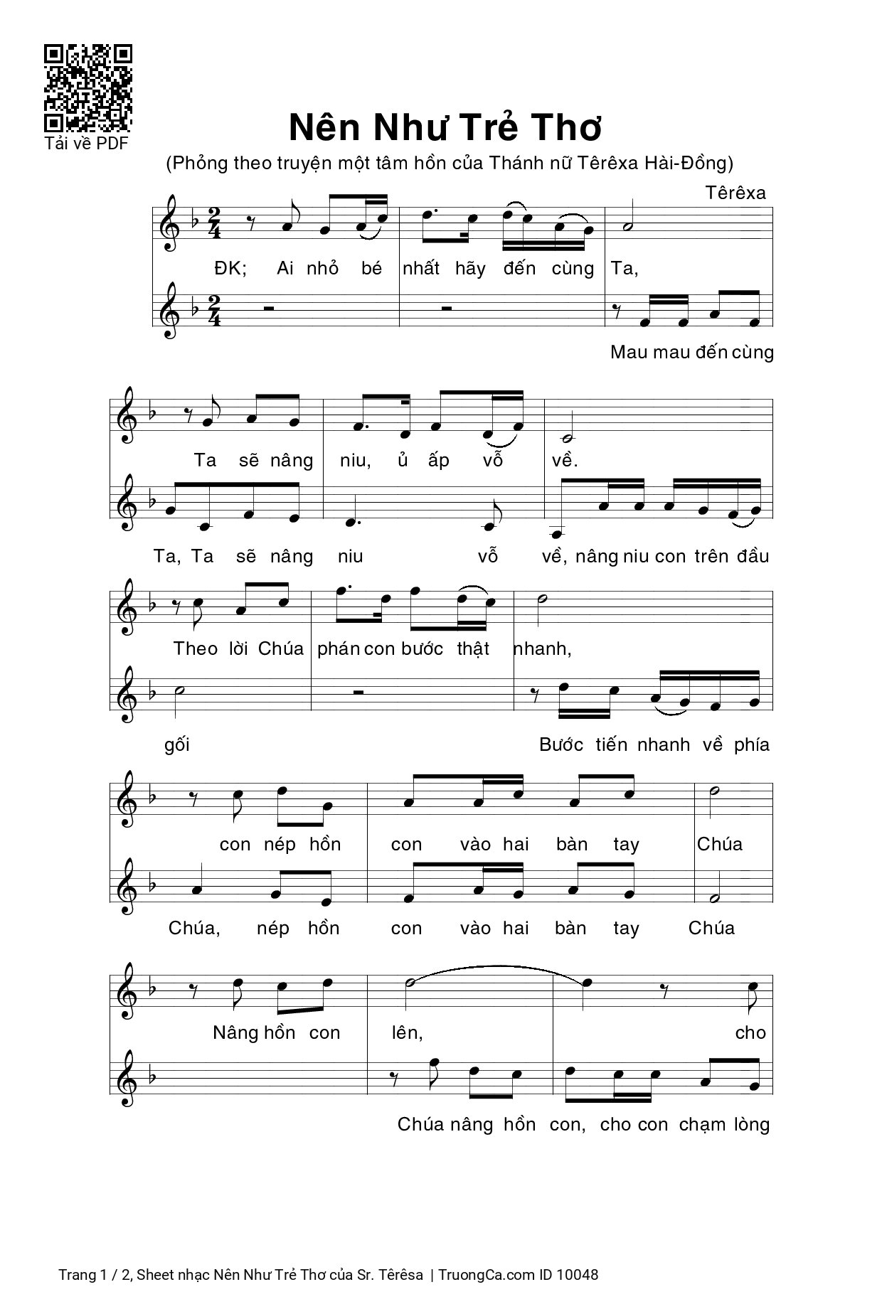 Sheet PDF of Nên Như Trẻ Thơ