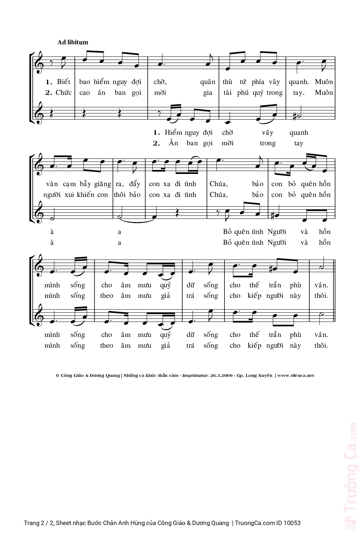 Page 2 of Sheet music PDF Bước Chân Anh Hùng - Công Giáo & Dương Quang