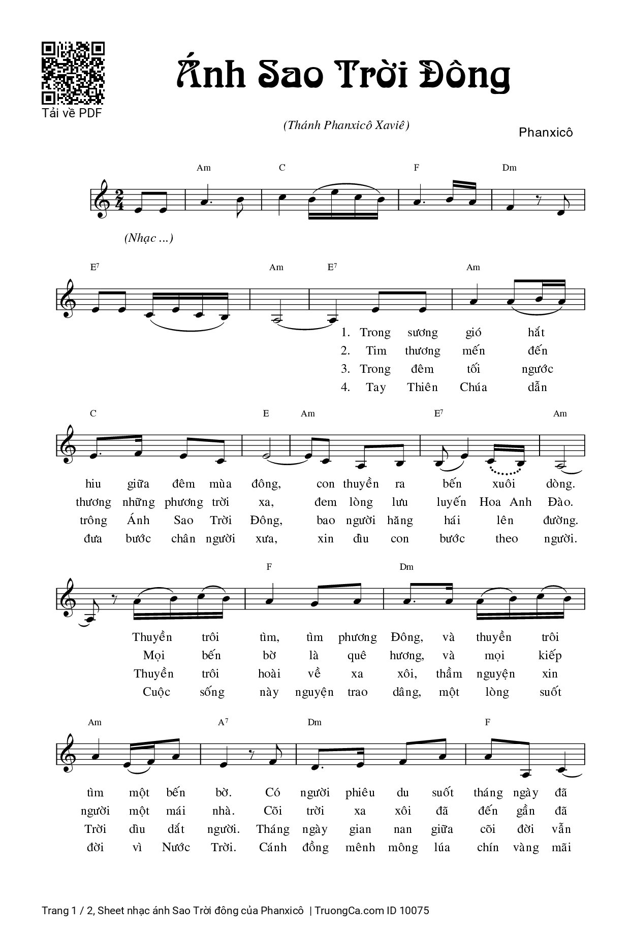 Sheet PDF of ánh Sao Trời đông