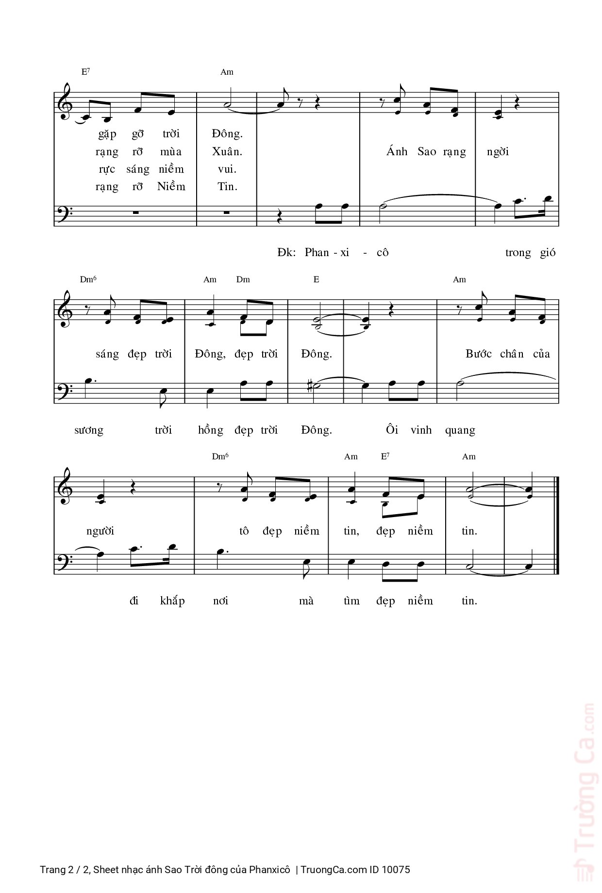 Page 2 of Sheet music PDF ánh Sao Trời đông - Phanxicô