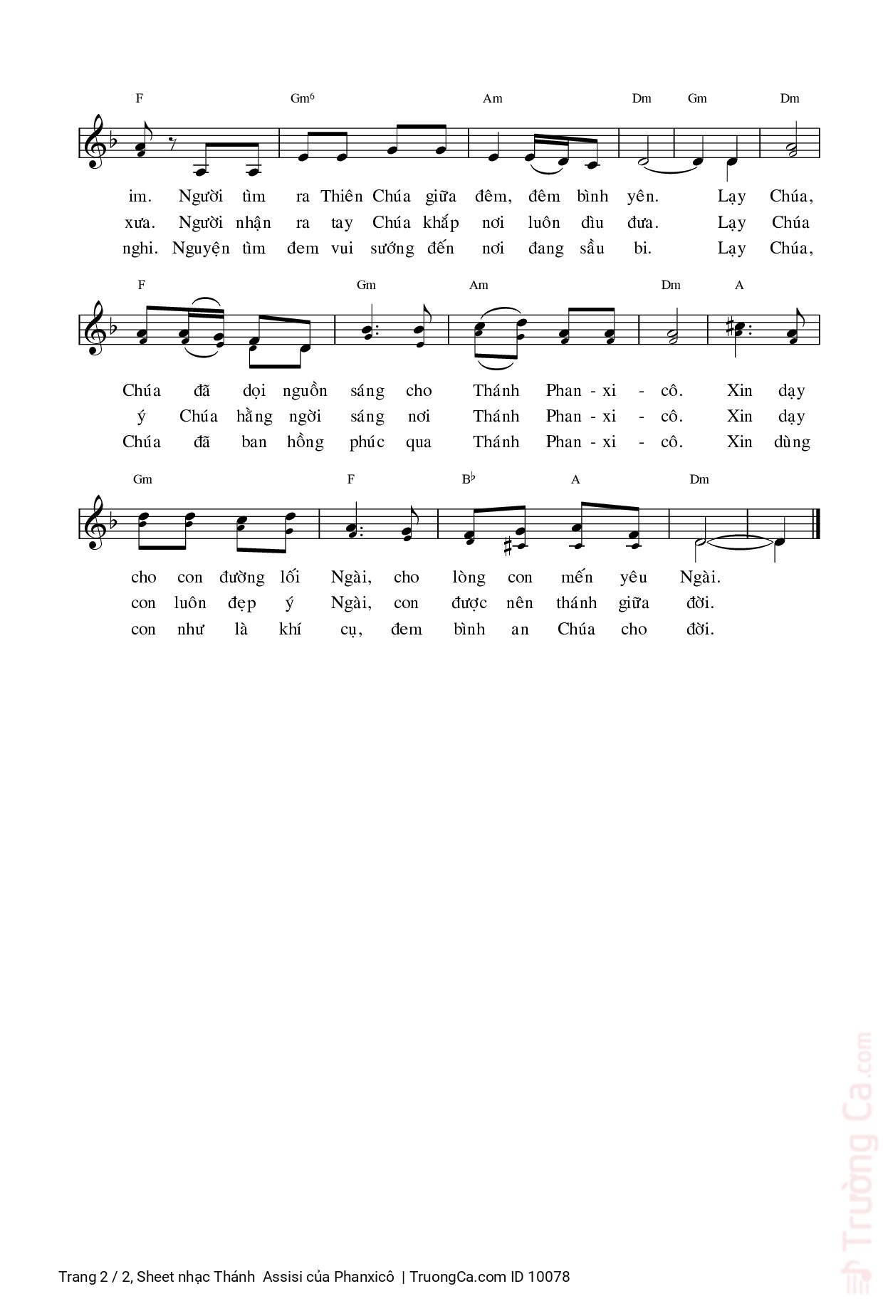 Page 2 of Sheet music PDF Thánh  Assisi - Phanxicô