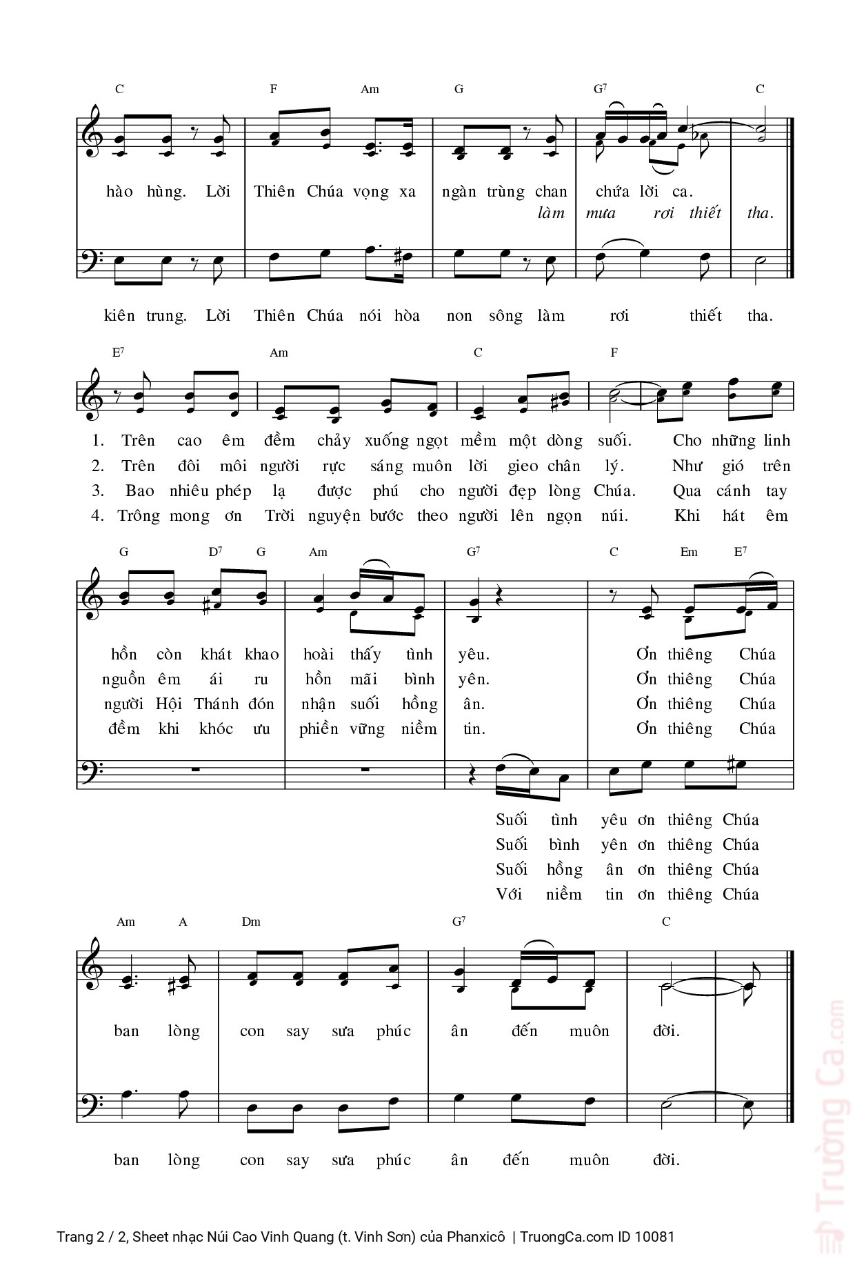 Page 2 of Sheet music PDF Núi Cao Vinh Quang (t. Vinh Sơn) - Phanxicô