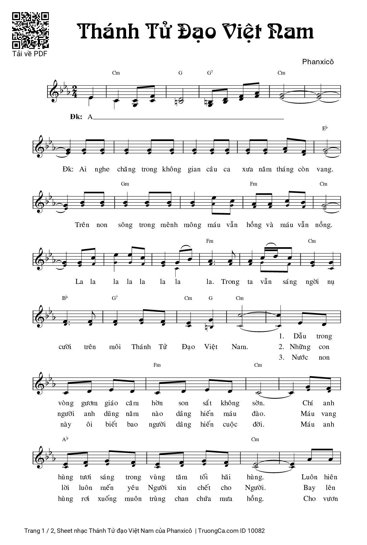 Page 1 of Sheet music PDF Thánh Tử đạo Việt Nam - Phanxicô