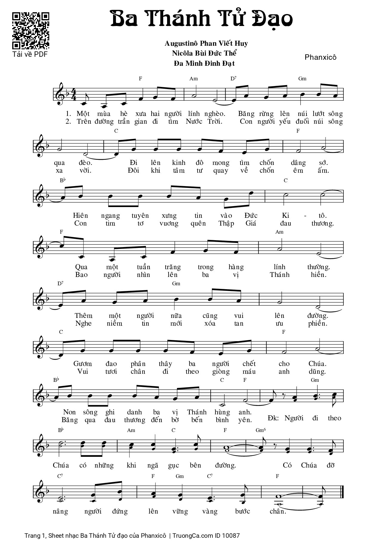 Sheet PDF of Ba Thánh Tử đạo