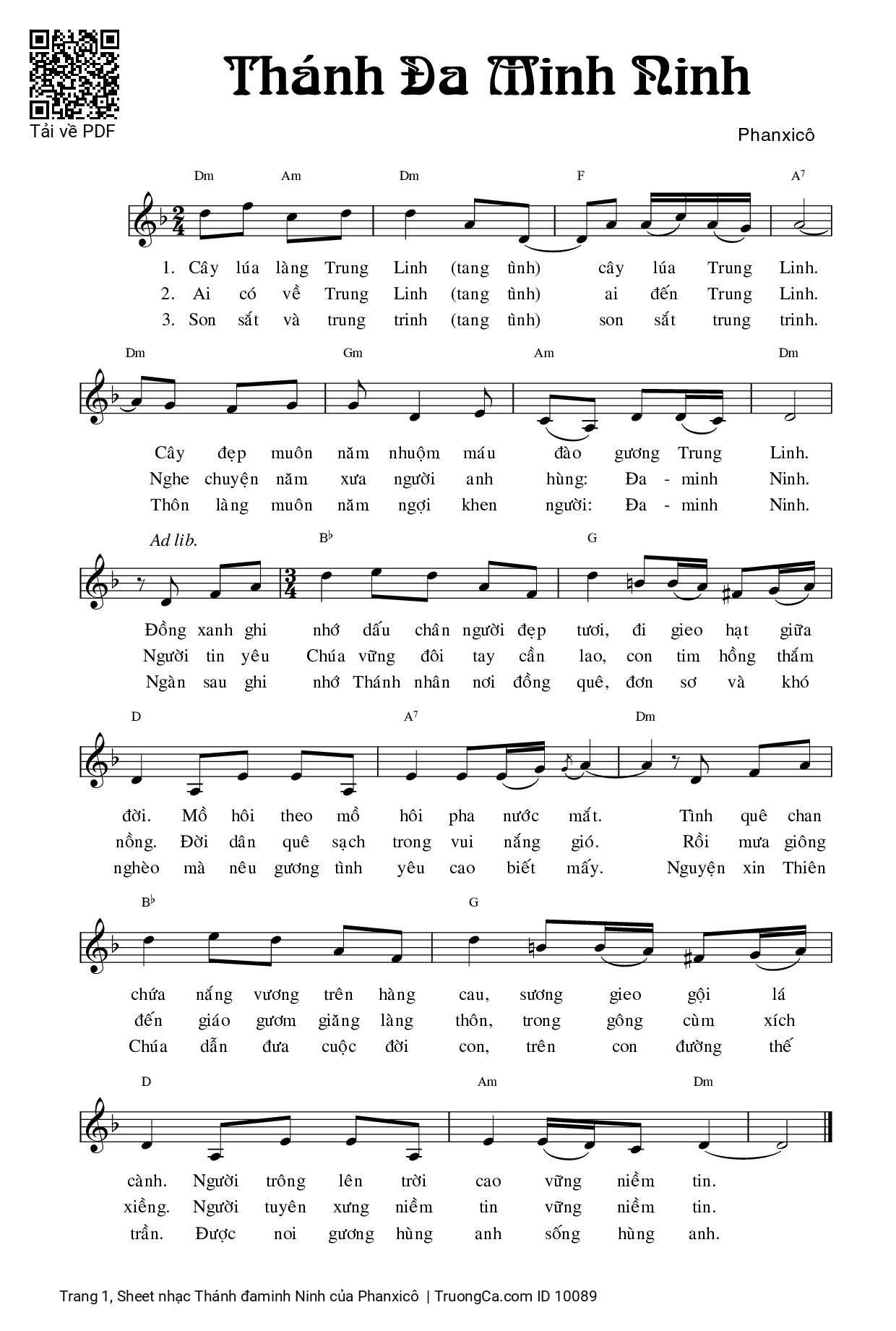 Page 1 of Sheet music PDF Thánh đaminh Ninh - Phanxicô